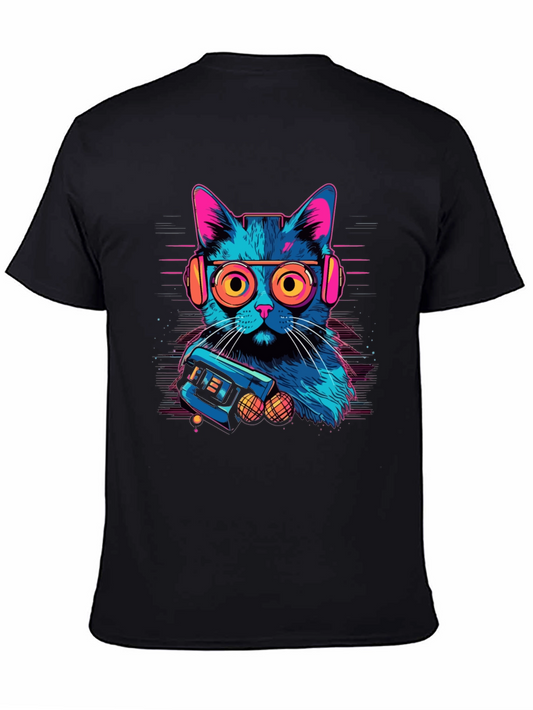 Retro Cat Gamer Black T-Shirt