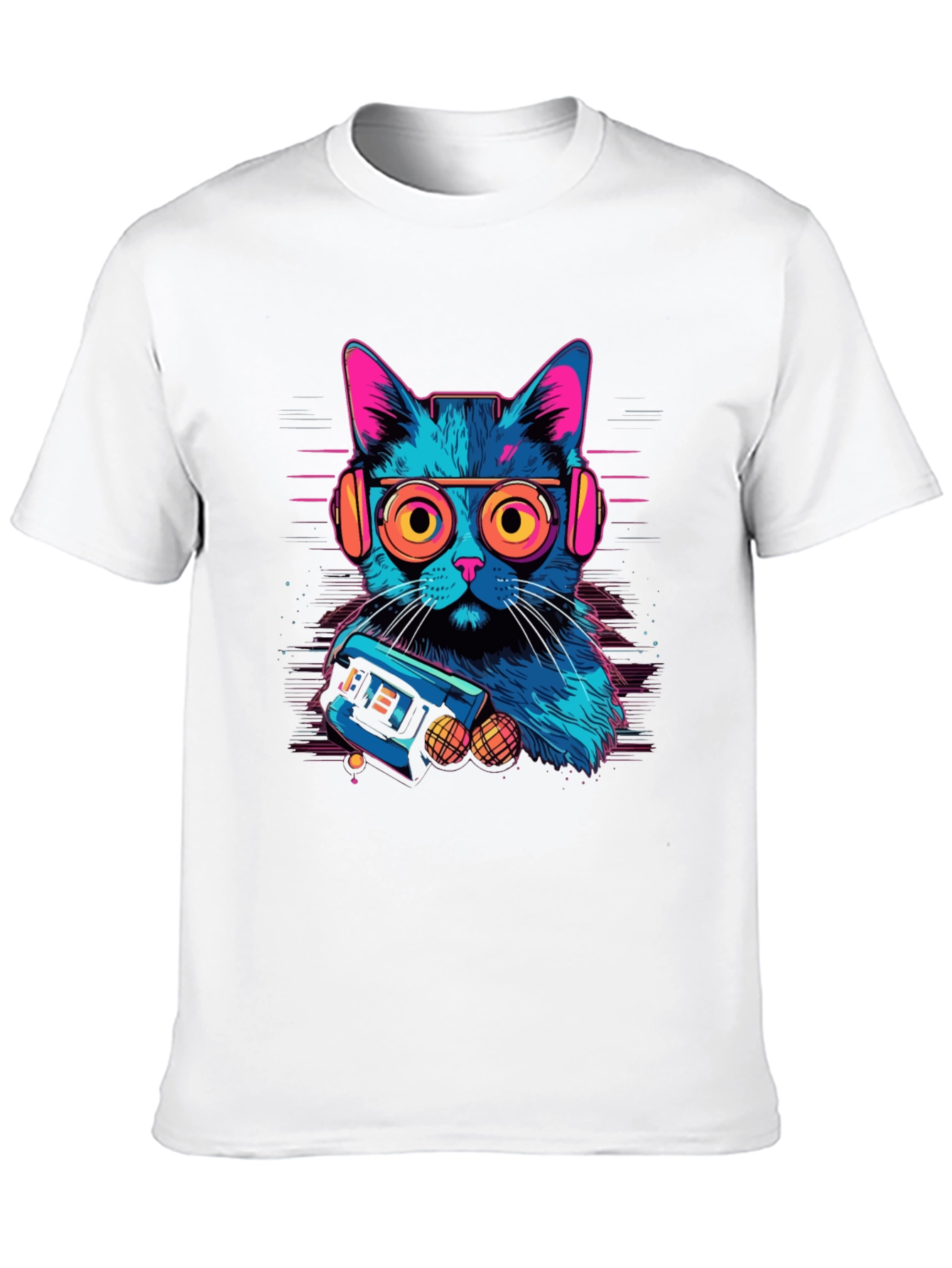 Retro Cat Gamer Black T-Shirt