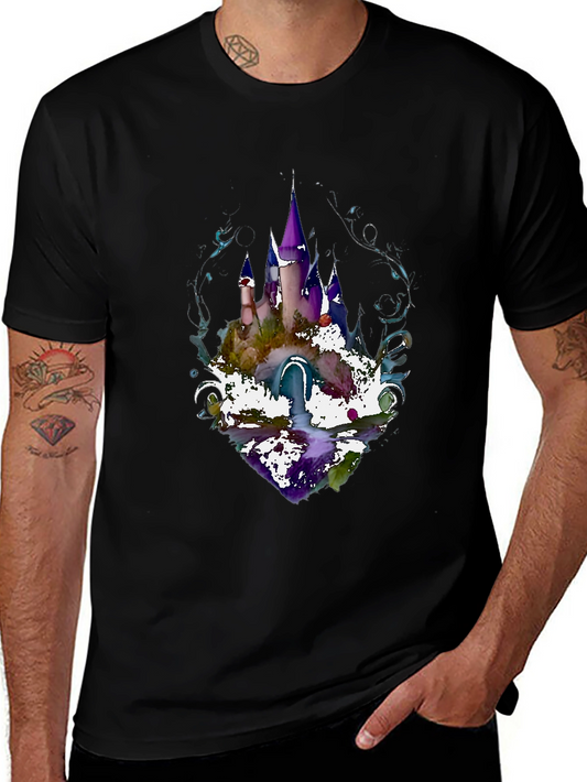 Watercolor Castle Graphic Tee - Mens Black Shirt