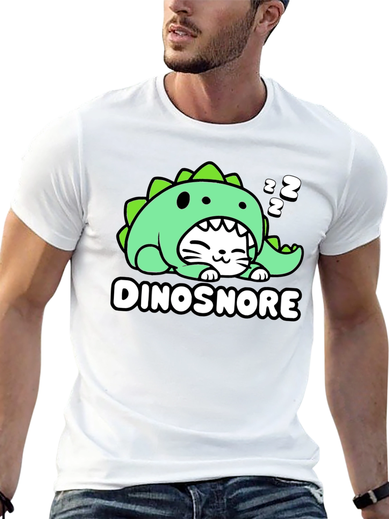 DinoSnore Cat T-Shirt - Cute Sleeping Dinosaur Tee