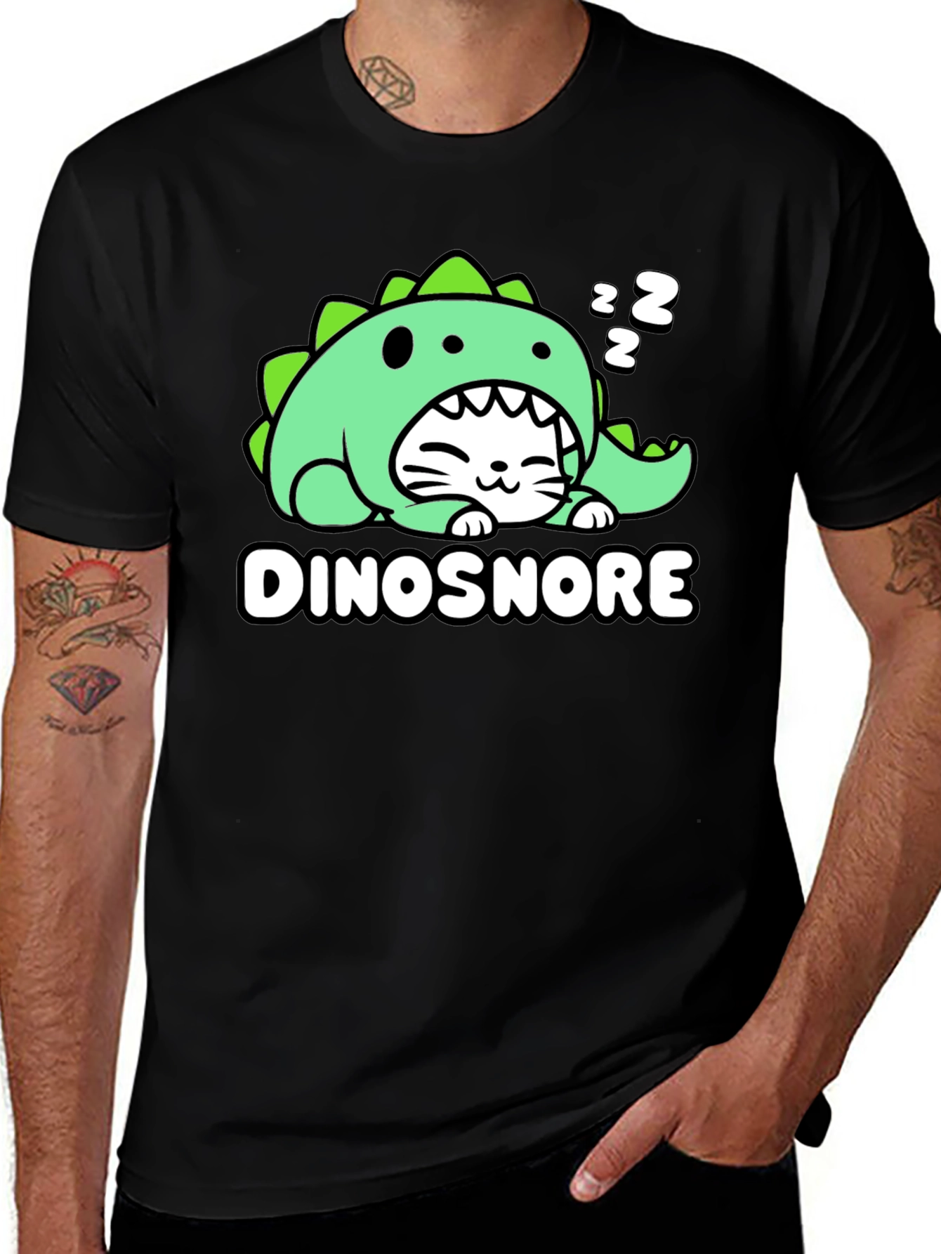 DinoSnore Cat T-Shirt - Cute Sleeping Dinosaur Tee