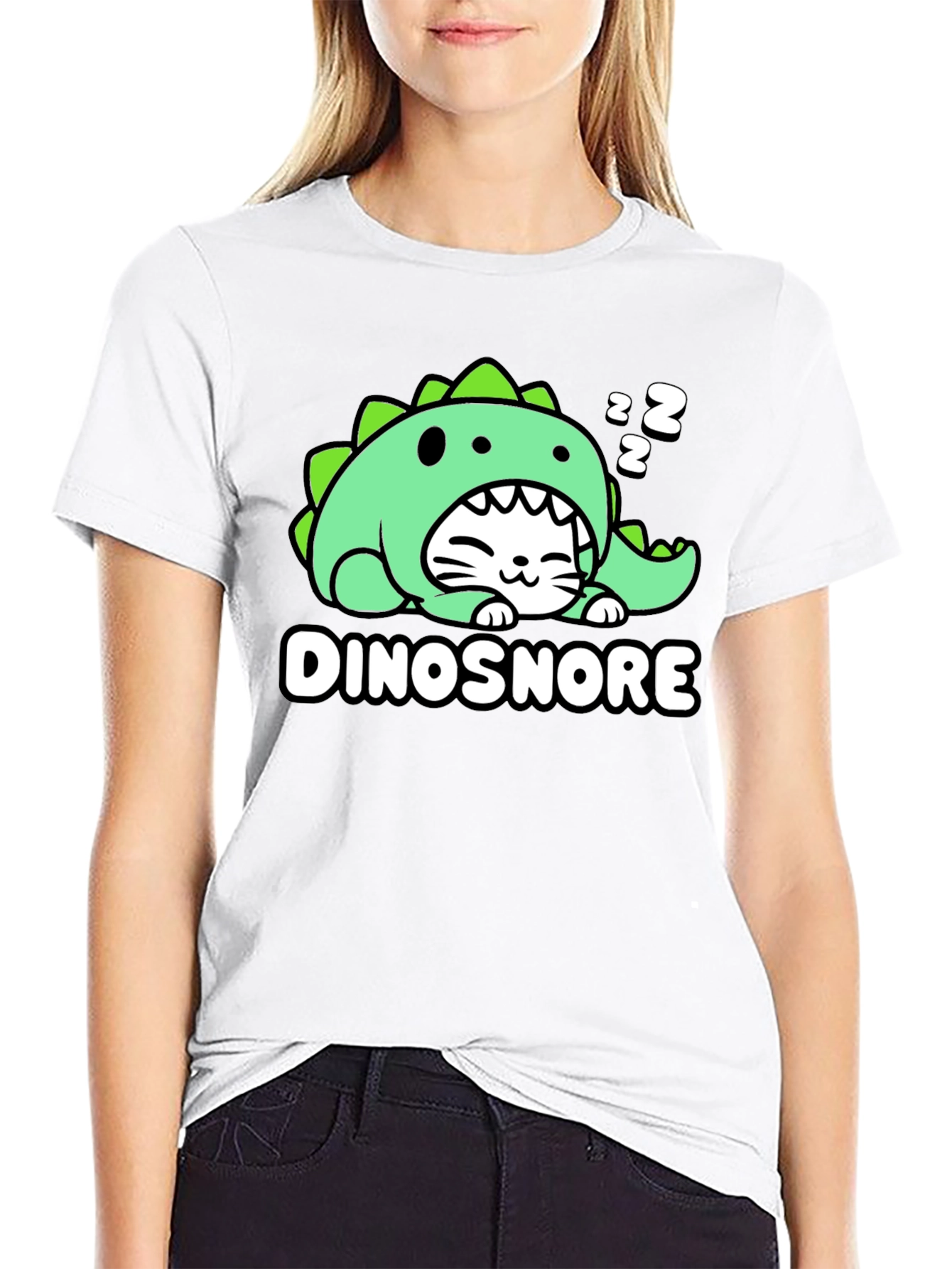 DinoSnore Cat T-Shirt - Cute Sleeping Dinosaur Tee