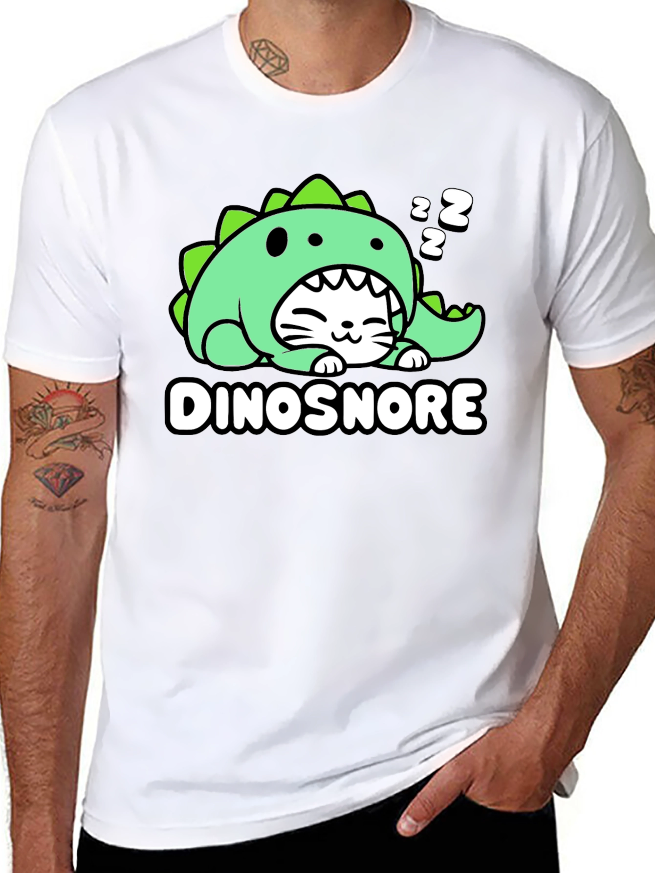 DinoSnore Cat T-Shirt - Cute Sleeping Dinosaur Tee
