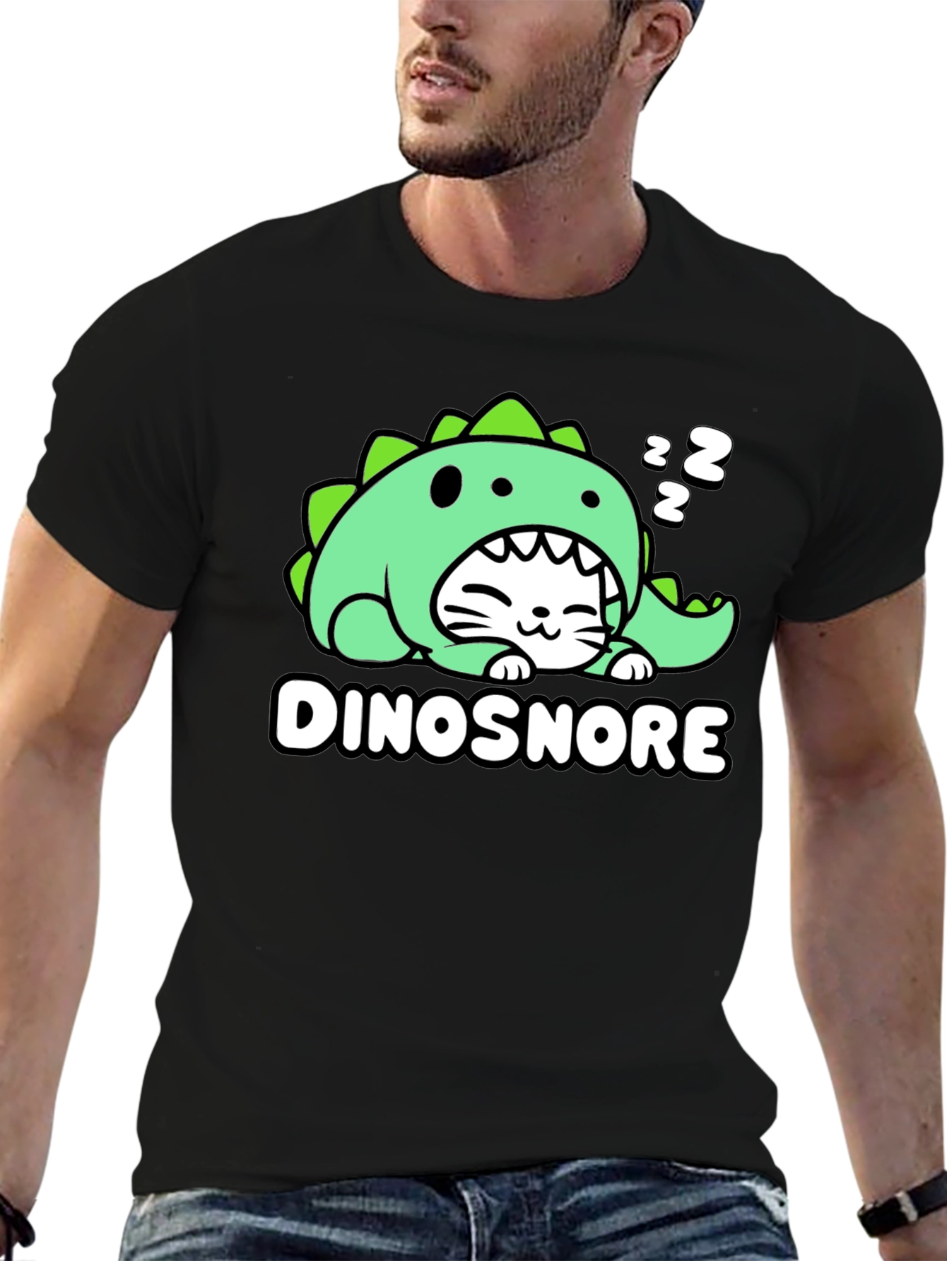 DinoSnore Cat T-Shirt - Cute Sleeping Dinosaur Tee