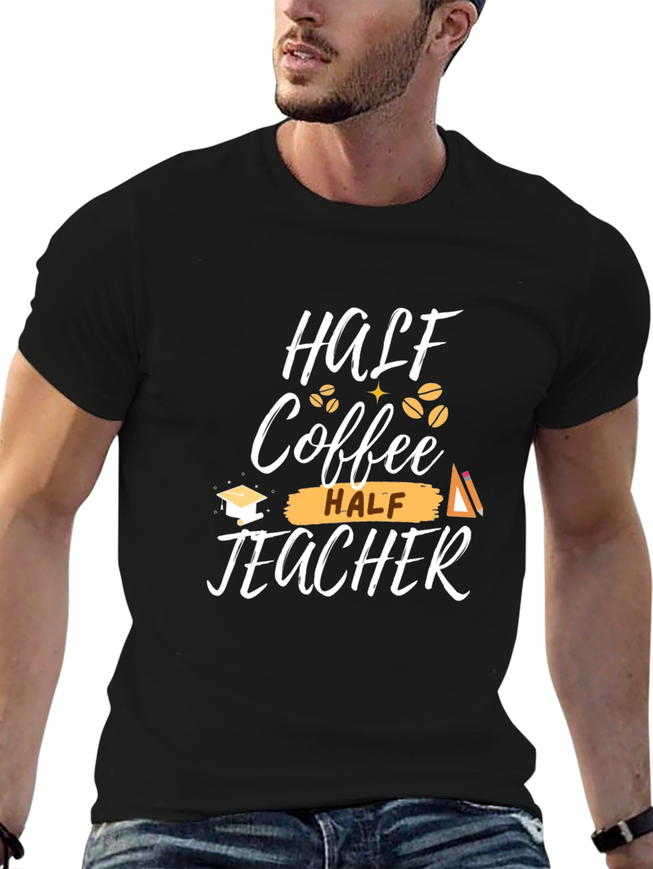 Half Coffee Half Teacher Graphic T-Shirt