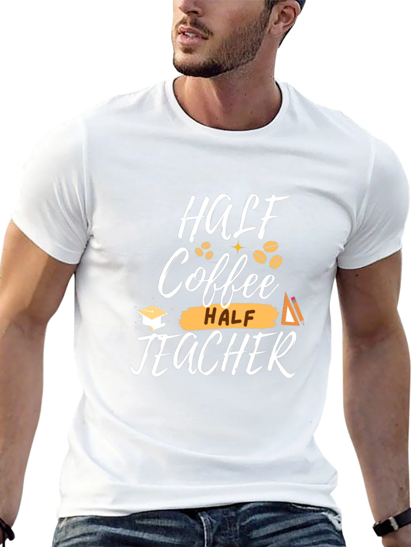 Half Coffee Half Teacher Graphic T-Shirt