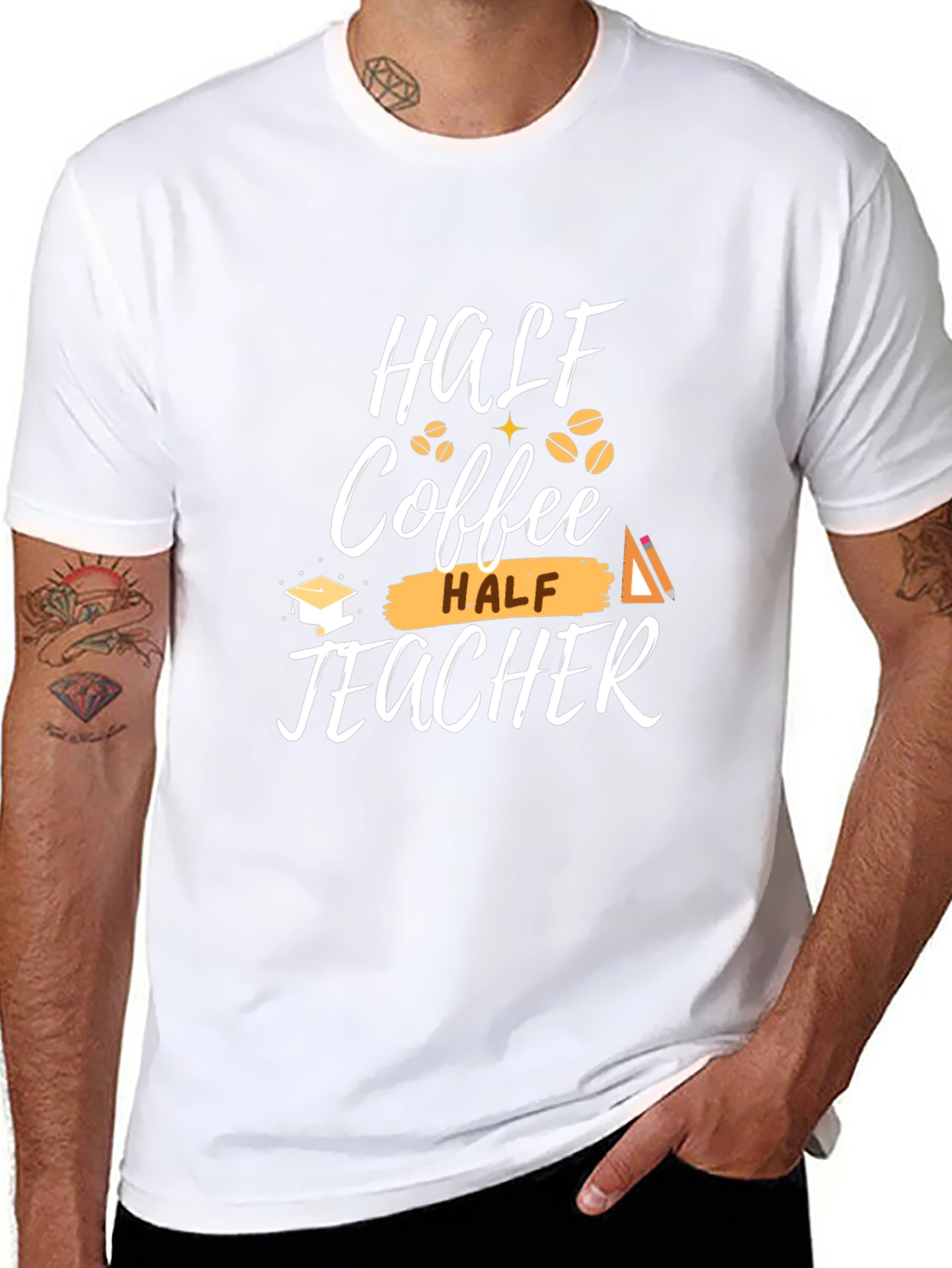 Half Coffee Half Teacher Graphic T-Shirt