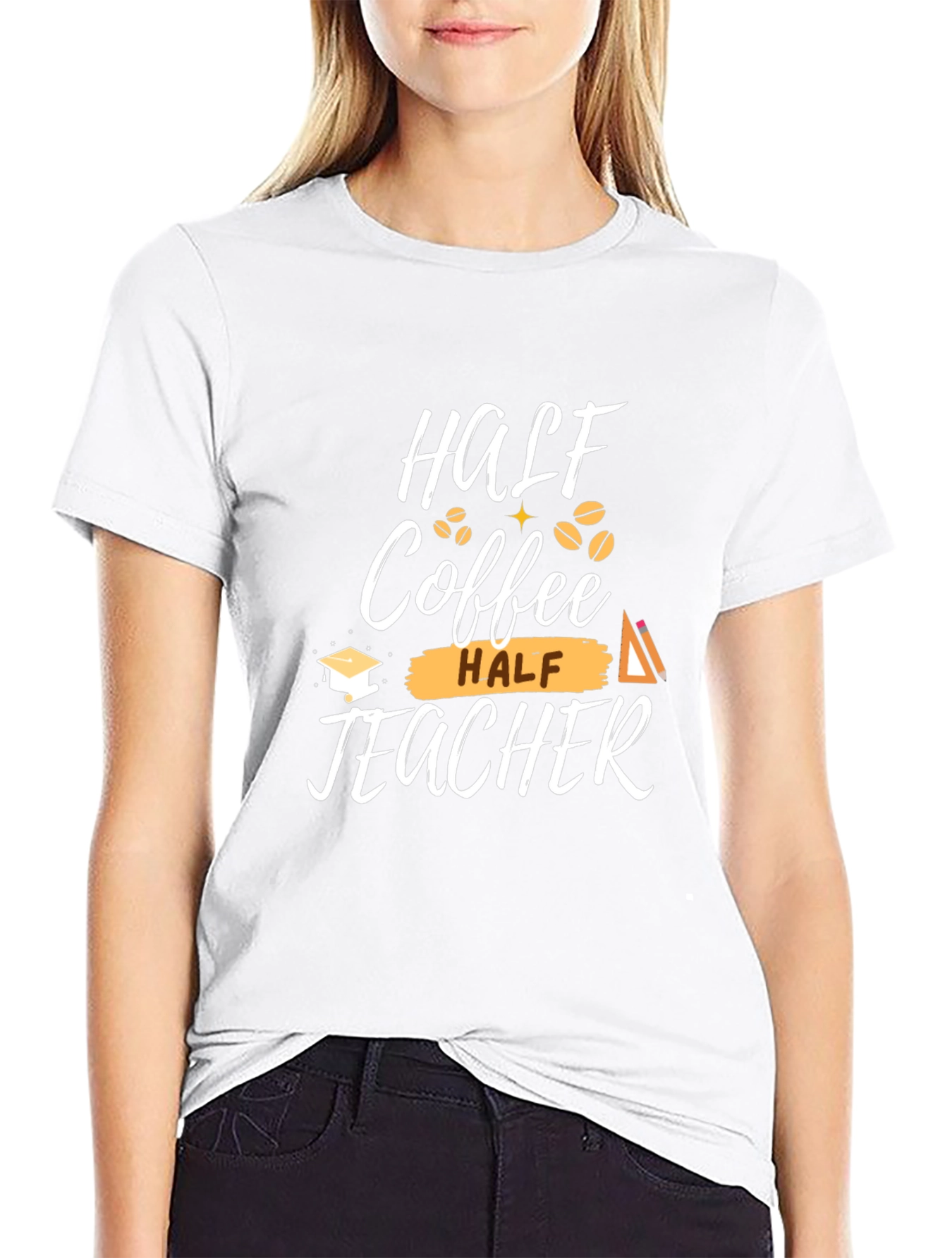 Half Coffee Half Teacher Graphic T-Shirt