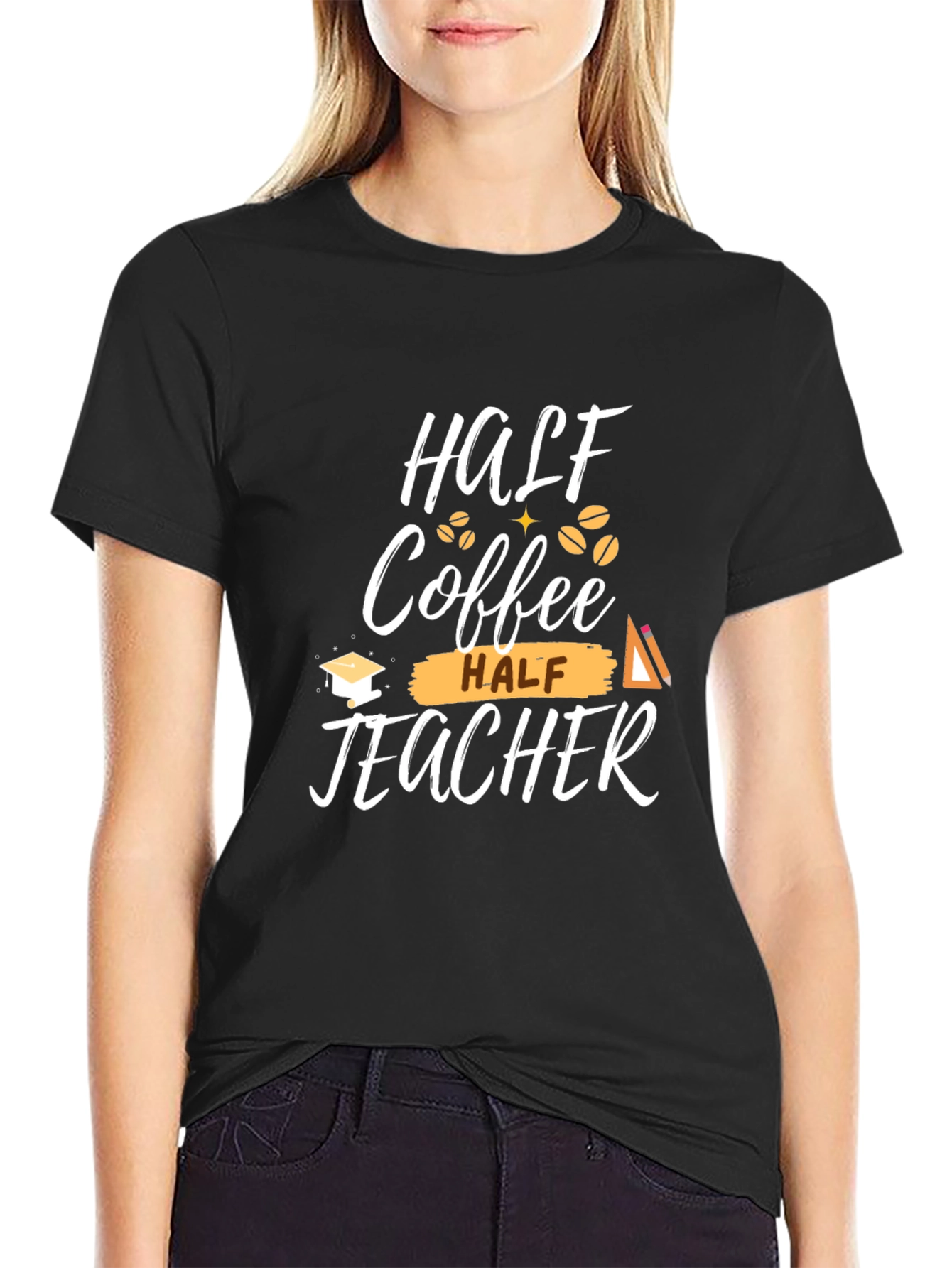 Half Coffee Half Teacher Graphic T-Shirt