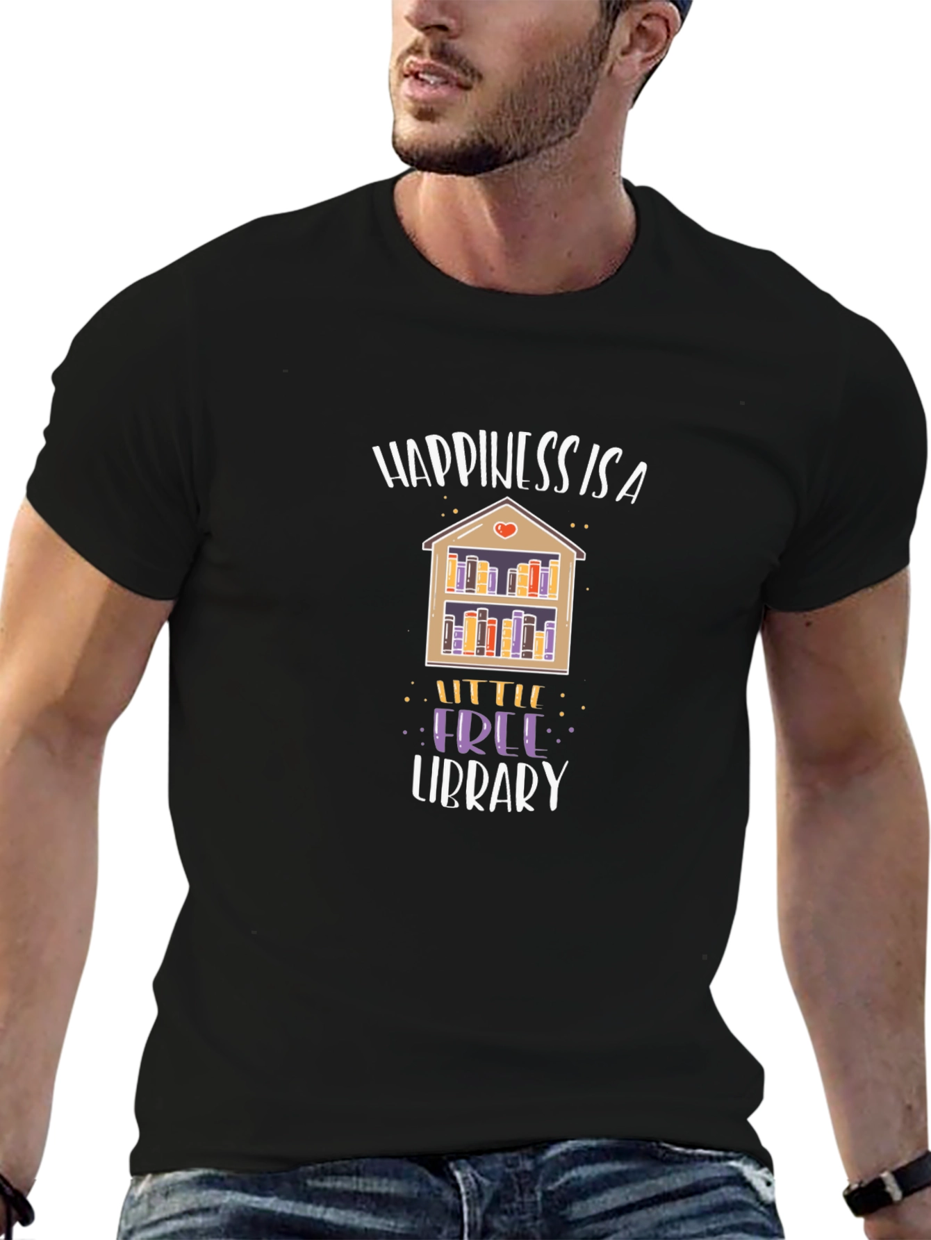 Happiness is a Little Free Library Black T-Shirt