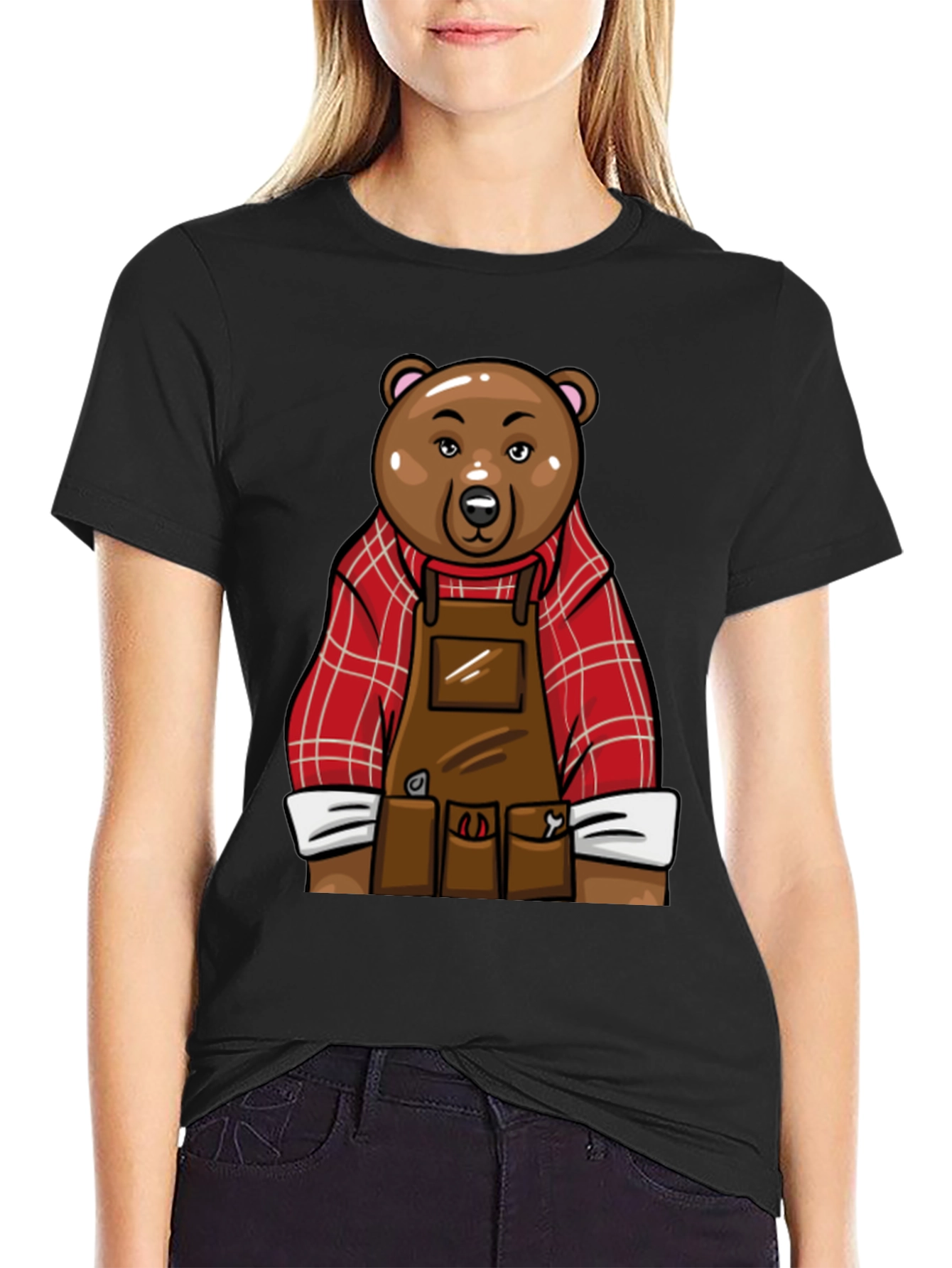 Lumberjack Bear Graphic Tee - Black Cotton T-Shirt
