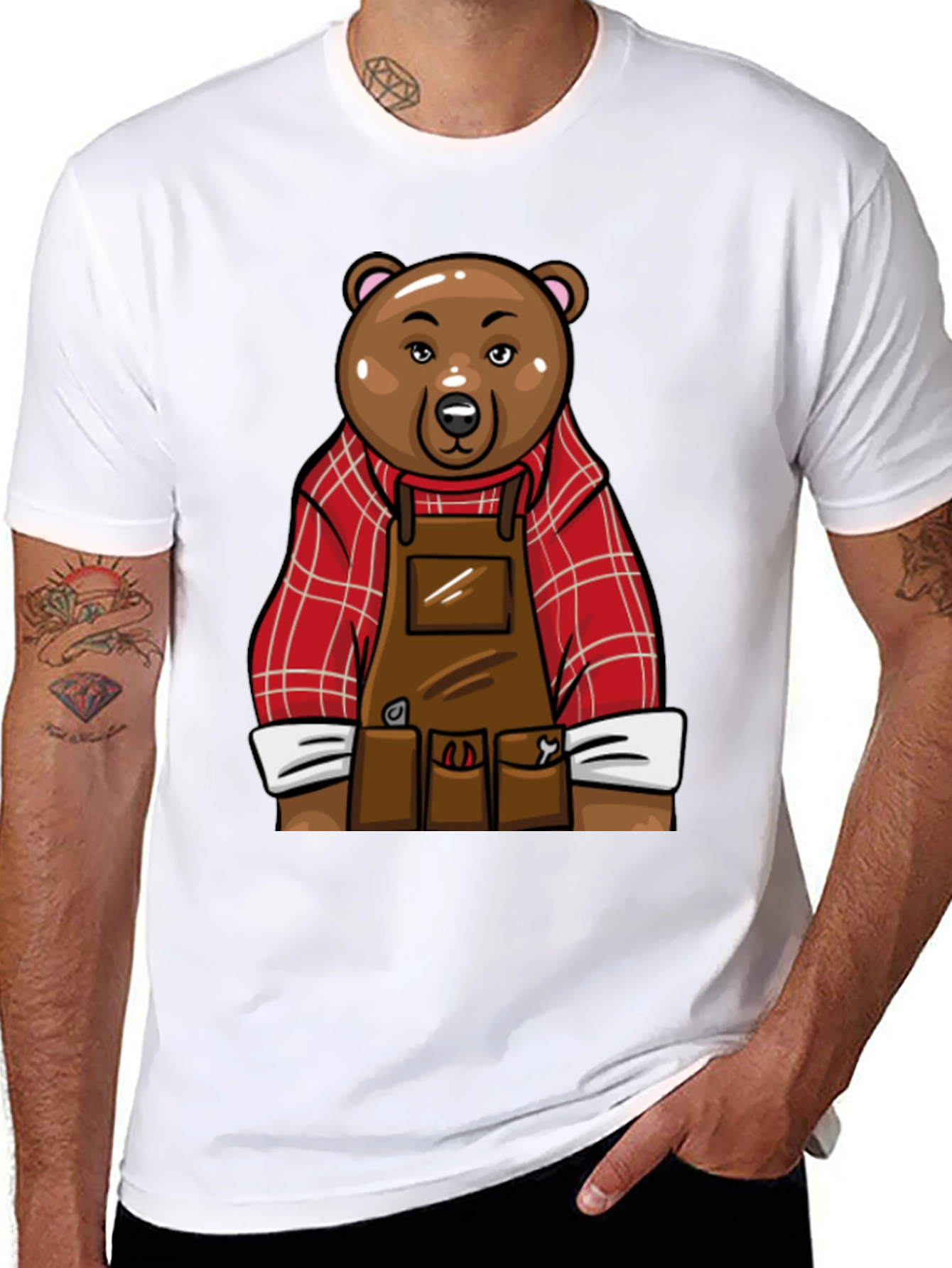 Lumberjack Bear Graphic Tee - Black Cotton T-Shirt