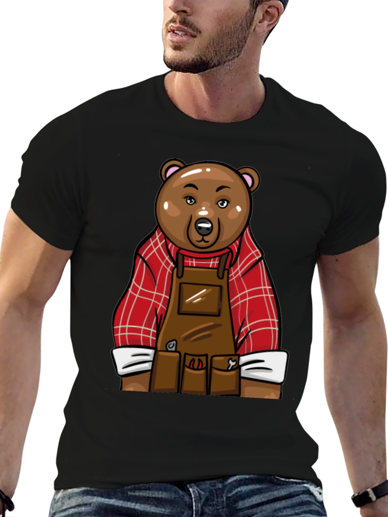 Lumberjack Bear Graphic Tee - Black Cotton T-Shirt