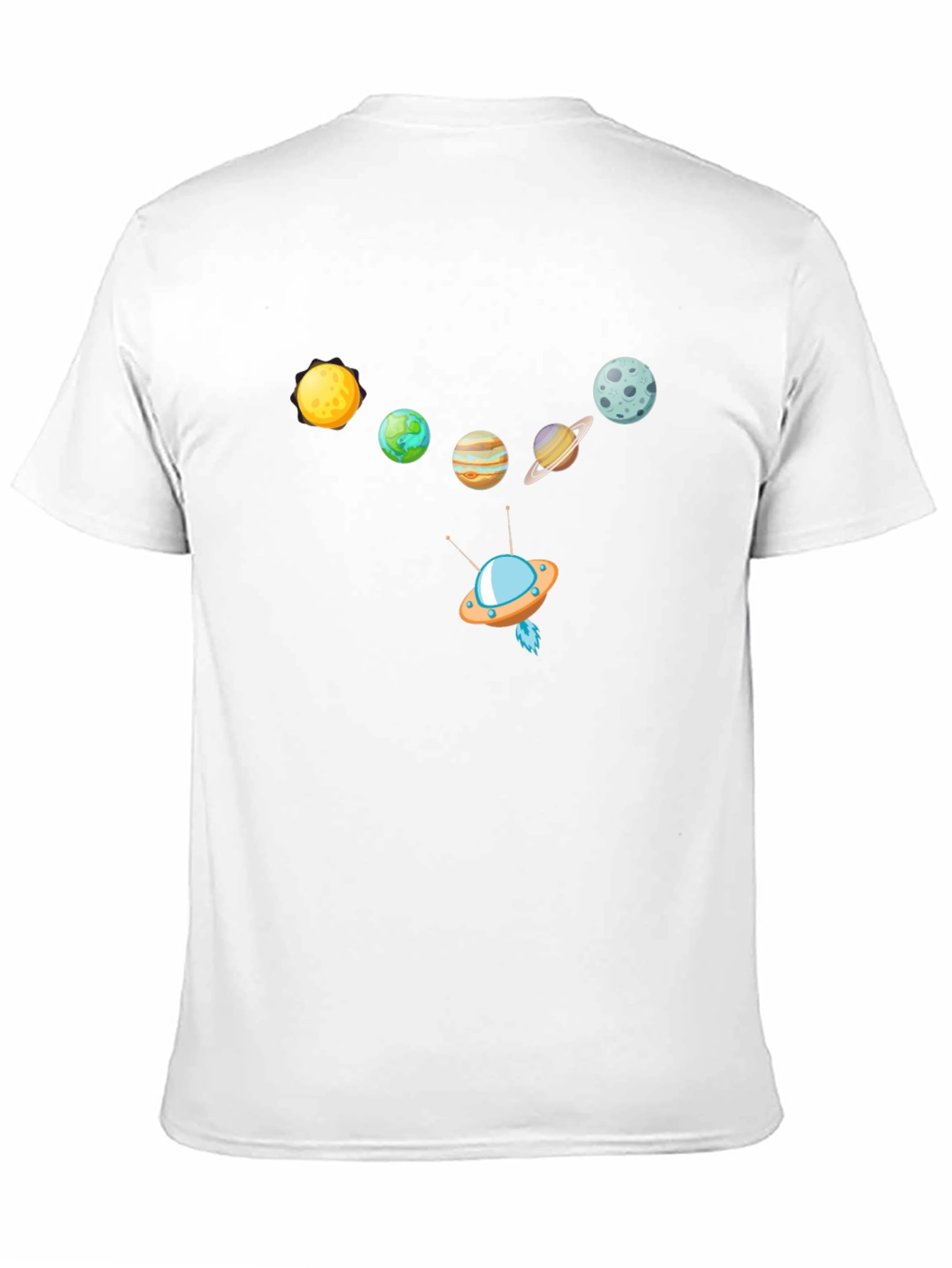Planets & UFO Graphic Print Black T-Shirt