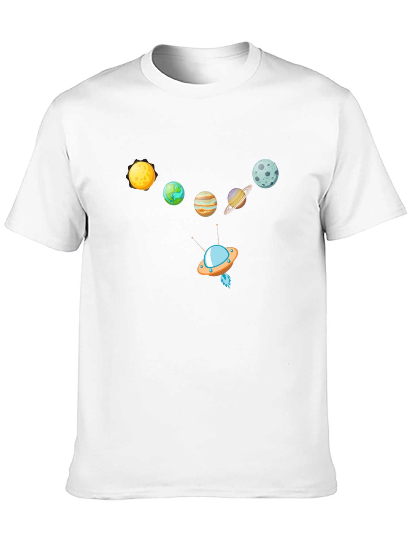 Planets & UFO Graphic Print Black T-Shirt