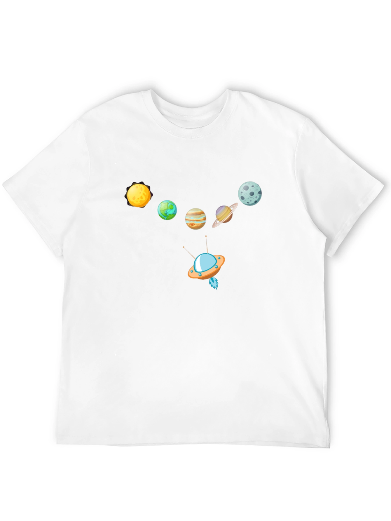 Planets & UFO Graphic Print Black T-Shirt