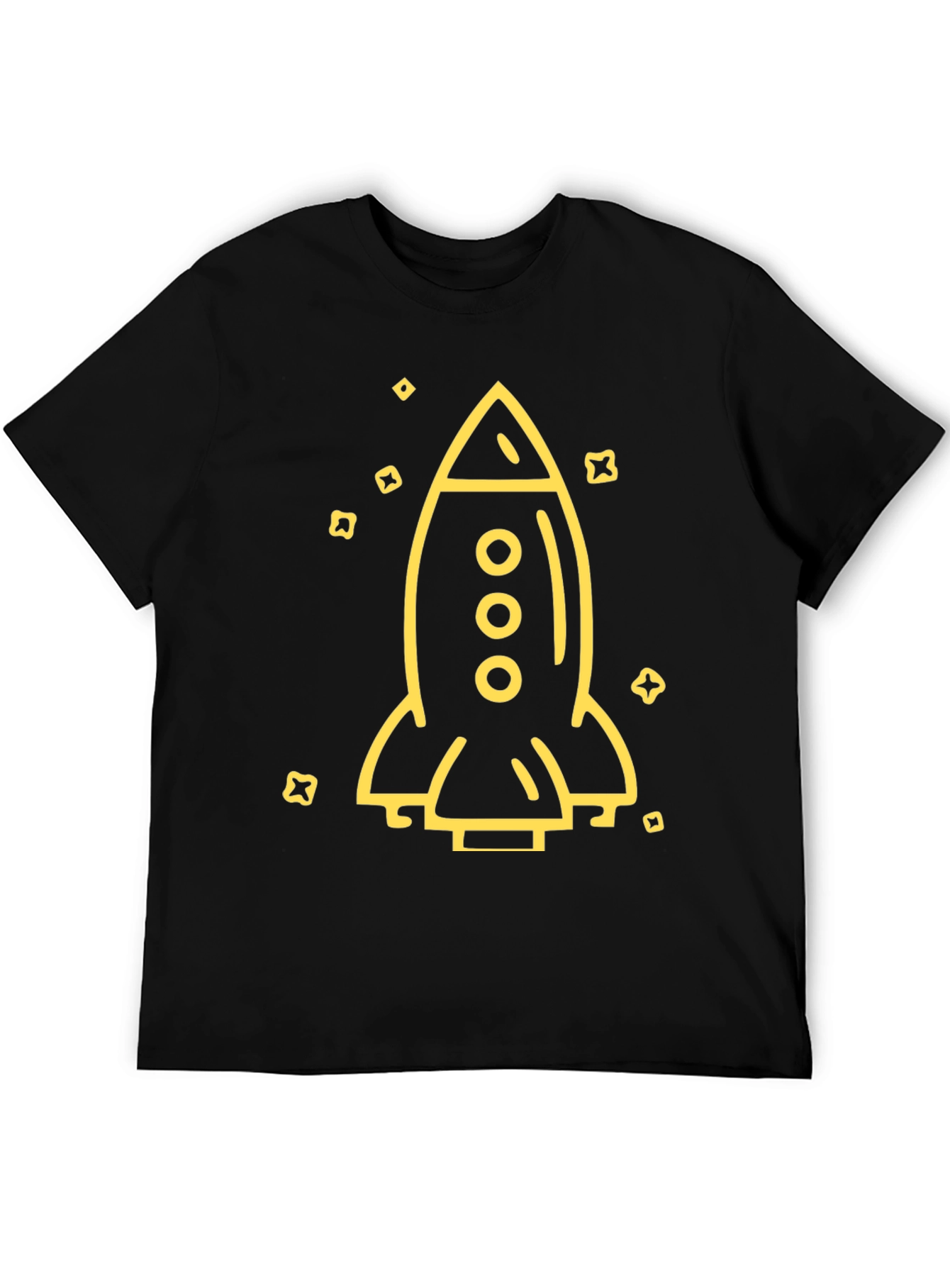 Rocket Ship Graphic Tee - Black Cotton T-Shirt