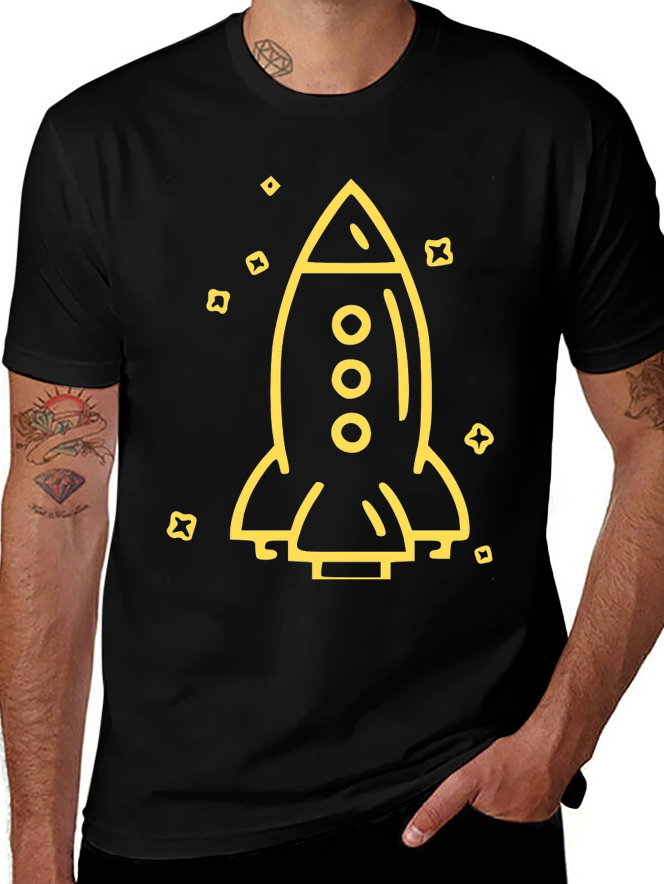 Rocket Ship Graphic Tee - Black Cotton T-Shirt