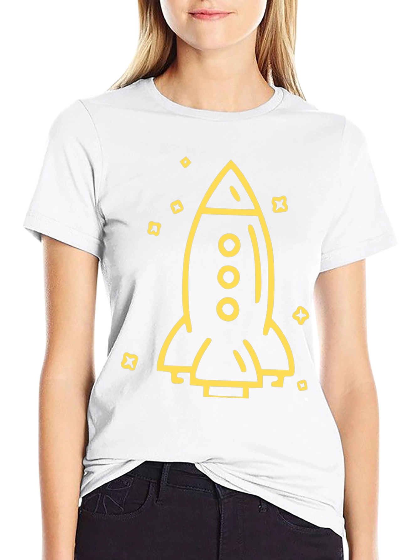 Rocket Ship Graphic Tee - Black Cotton T-Shirt