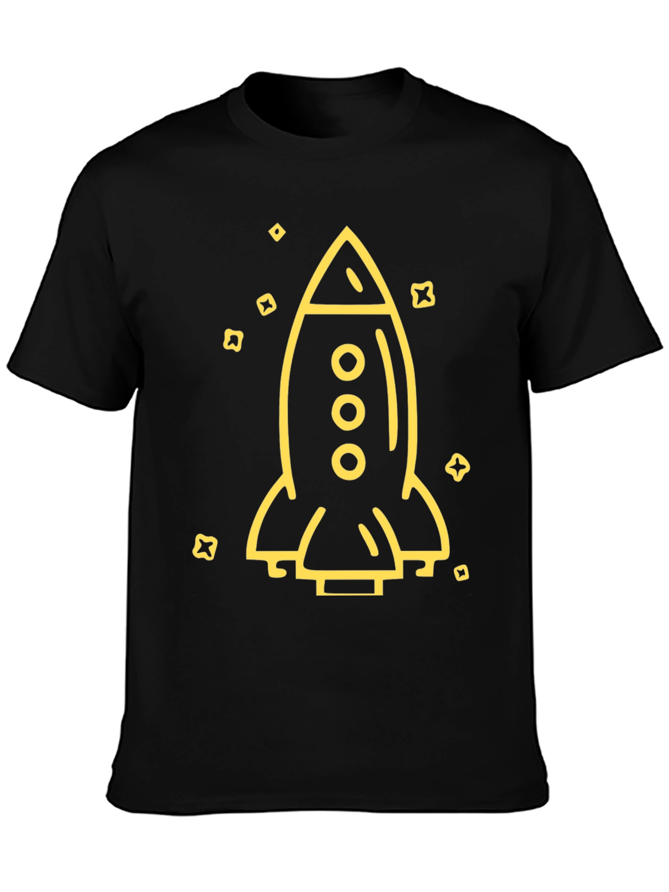 Rocket Ship Graphic Tee - Black Cotton T-Shirt