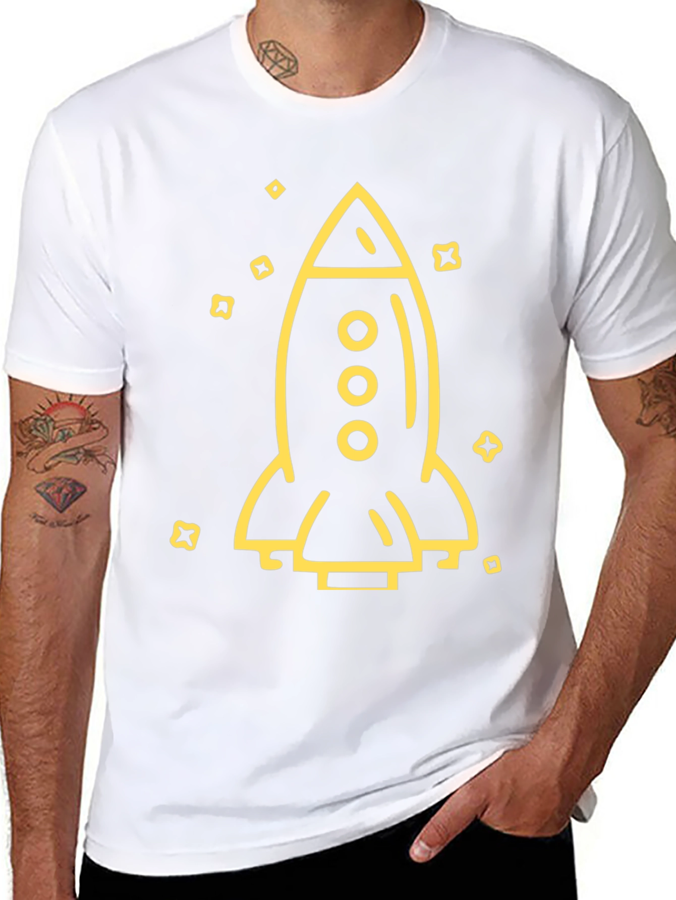 Rocket Ship Graphic Tee - Black Cotton T-Shirt