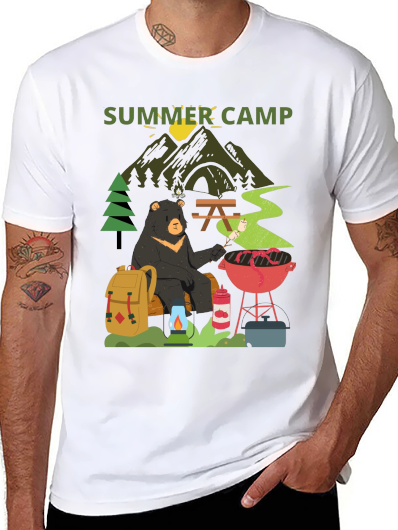 Summer Camp Bear Graphic T-Shirt
