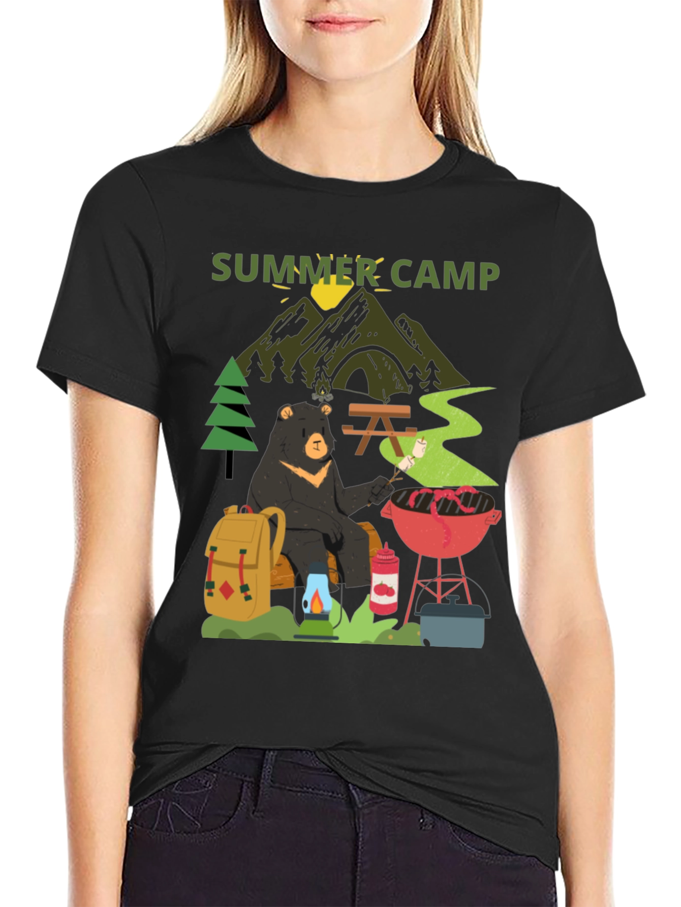 Summer Camp Bear Graphic T-Shirt