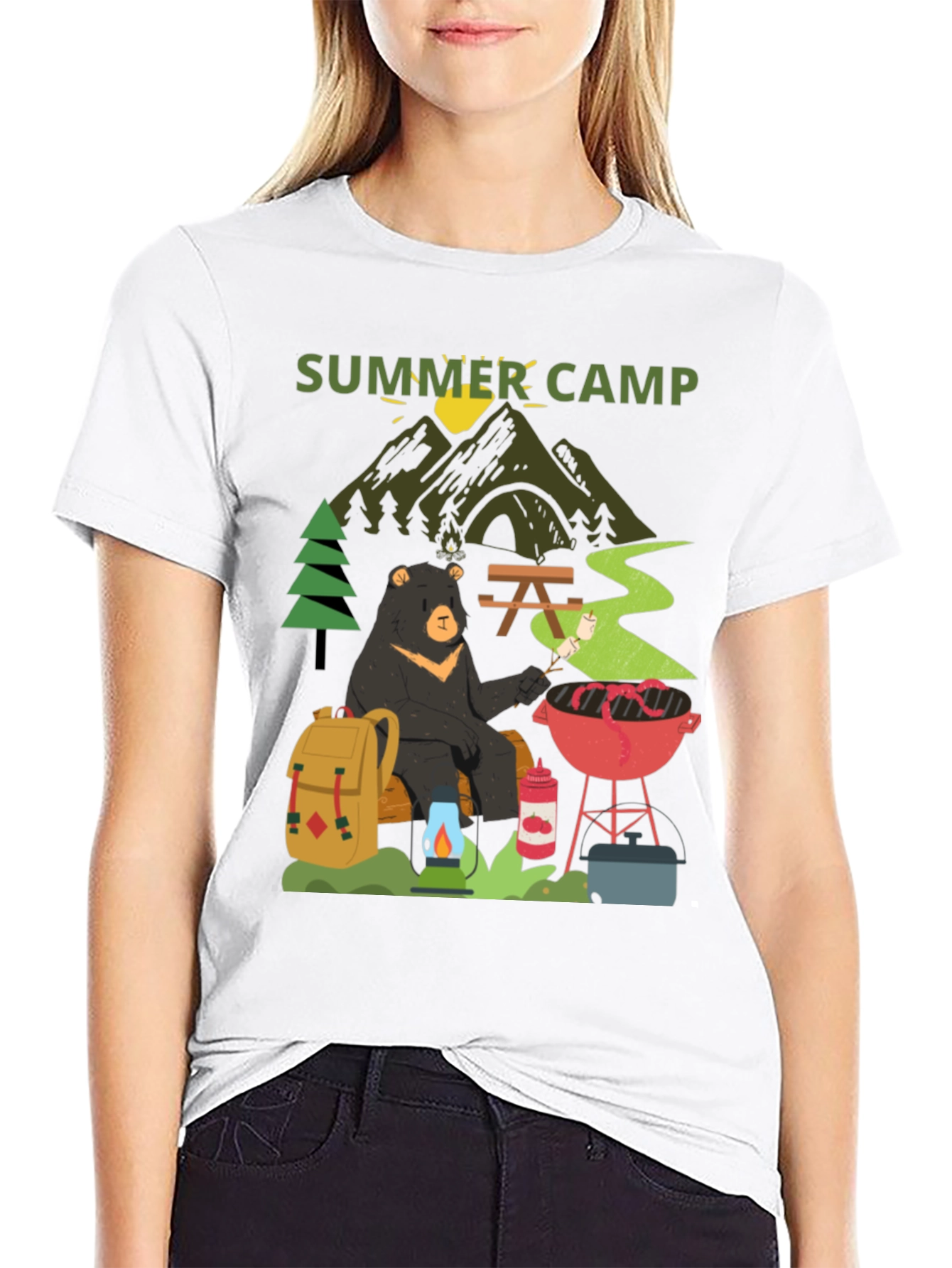 Summer Camp Bear Graphic T-Shirt