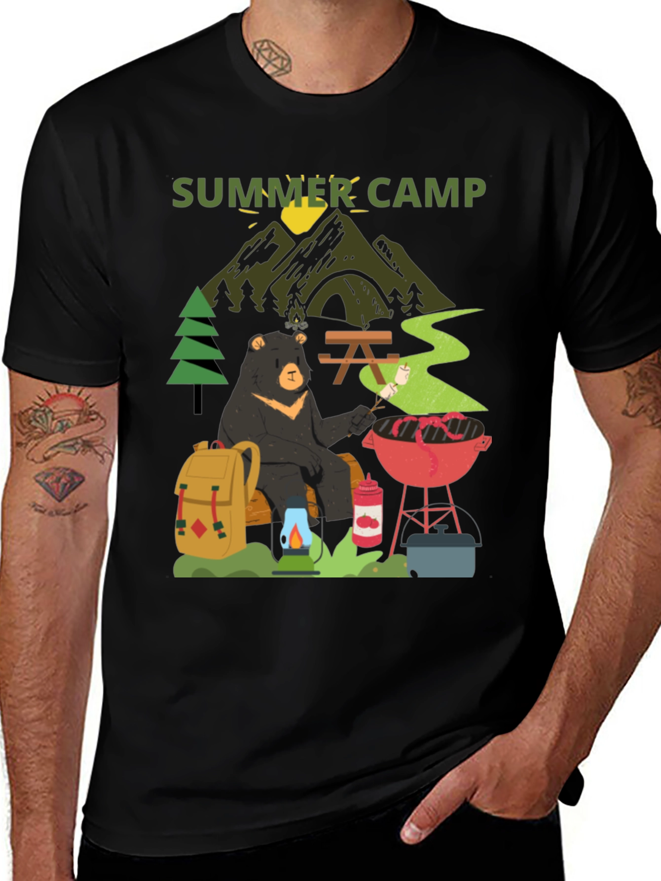 Summer Camp Bear Graphic T-Shirt