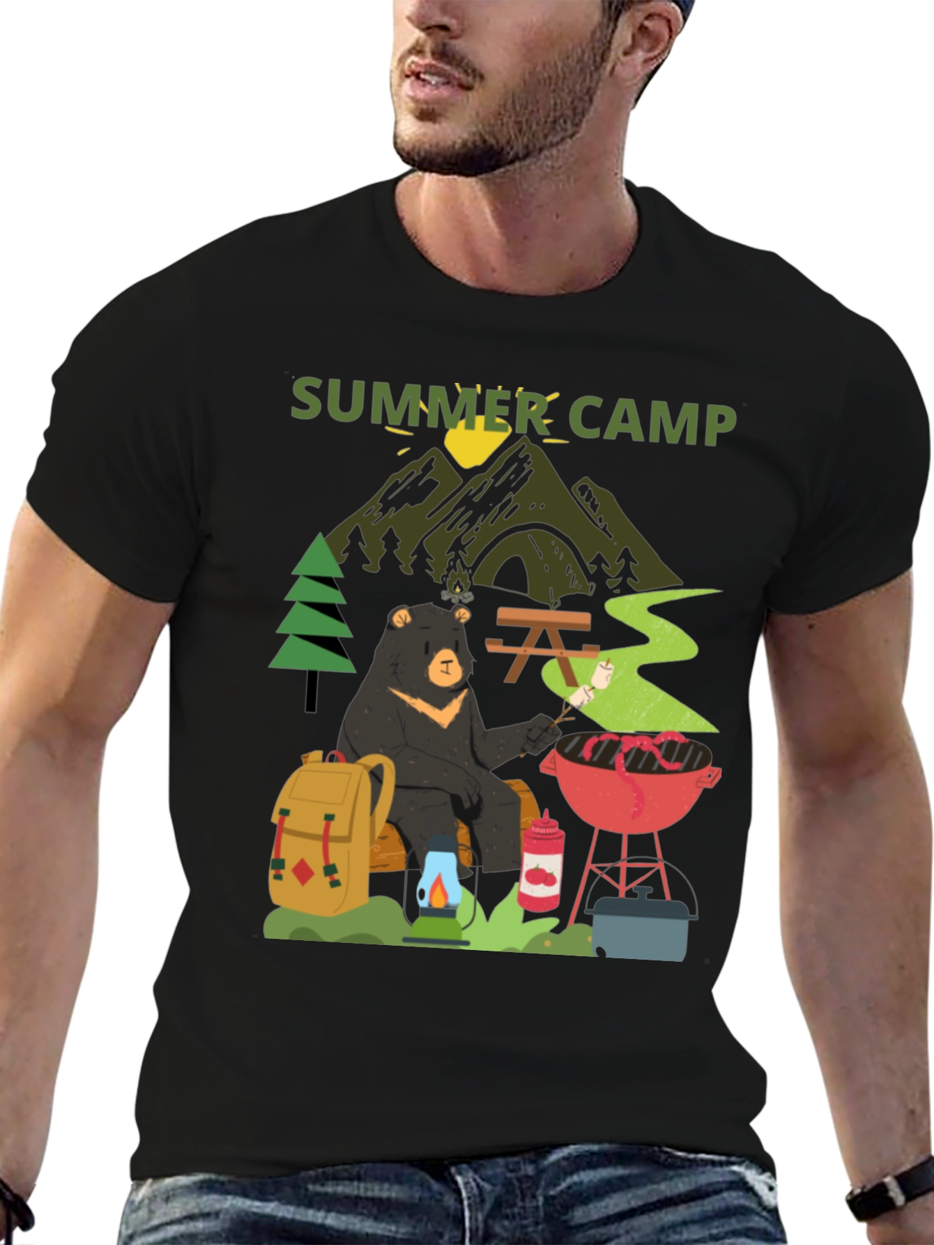 Summer Camp Bear Graphic T-Shirt