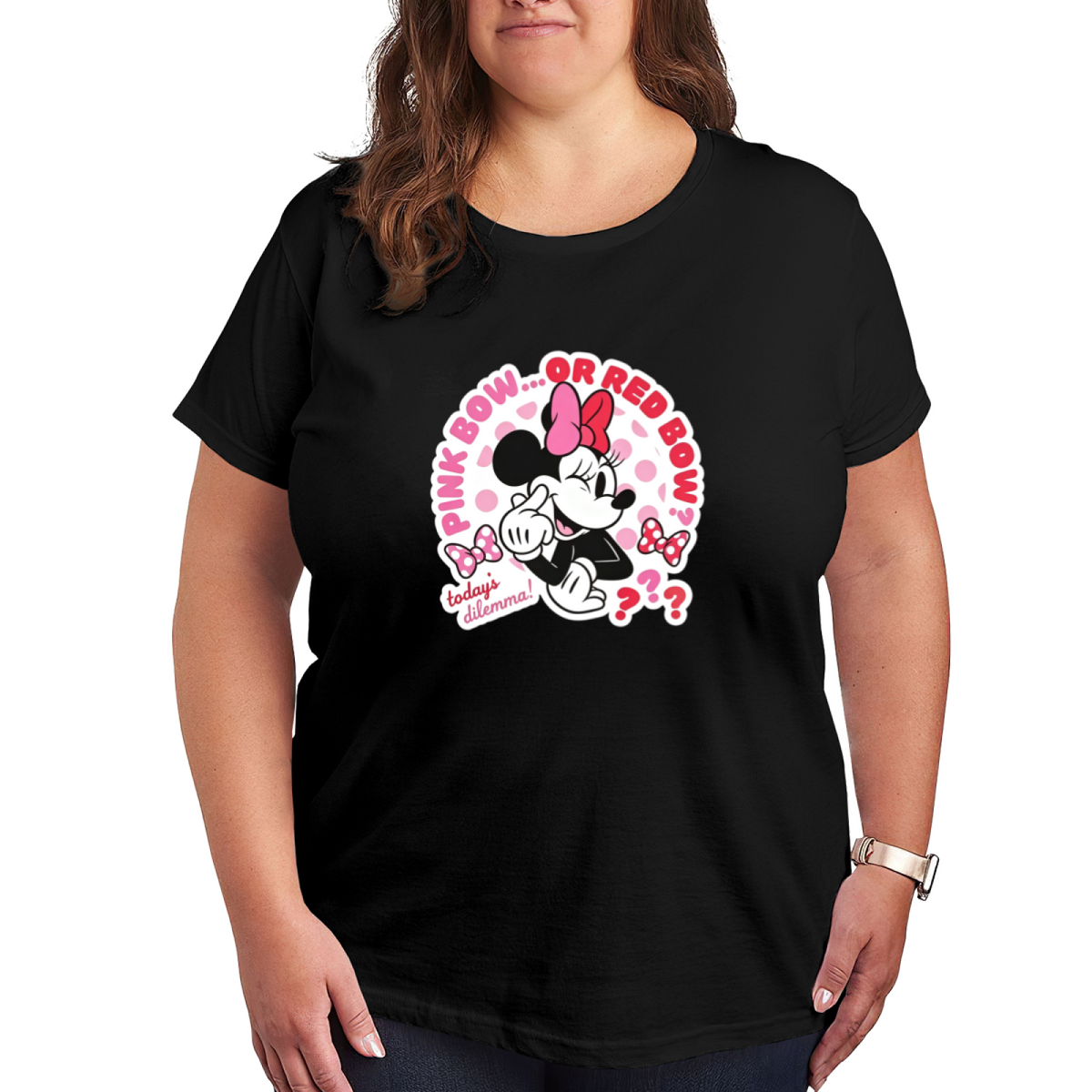 Fun Minnie Mouse Pink Or Red Bow Dilemma Plus Size Women Casual Tee