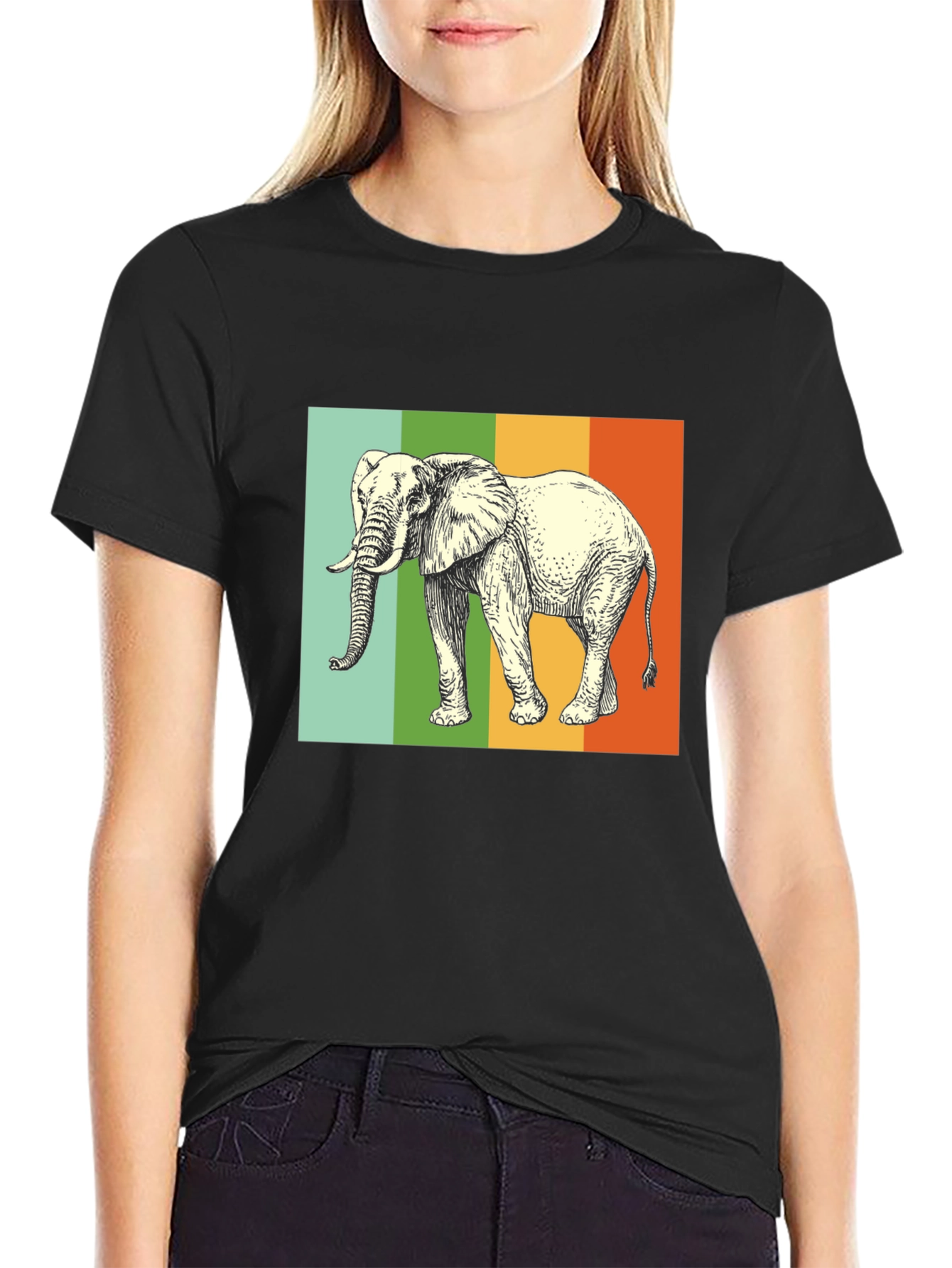 Elephant Graphic T-Shirt - Striped Background