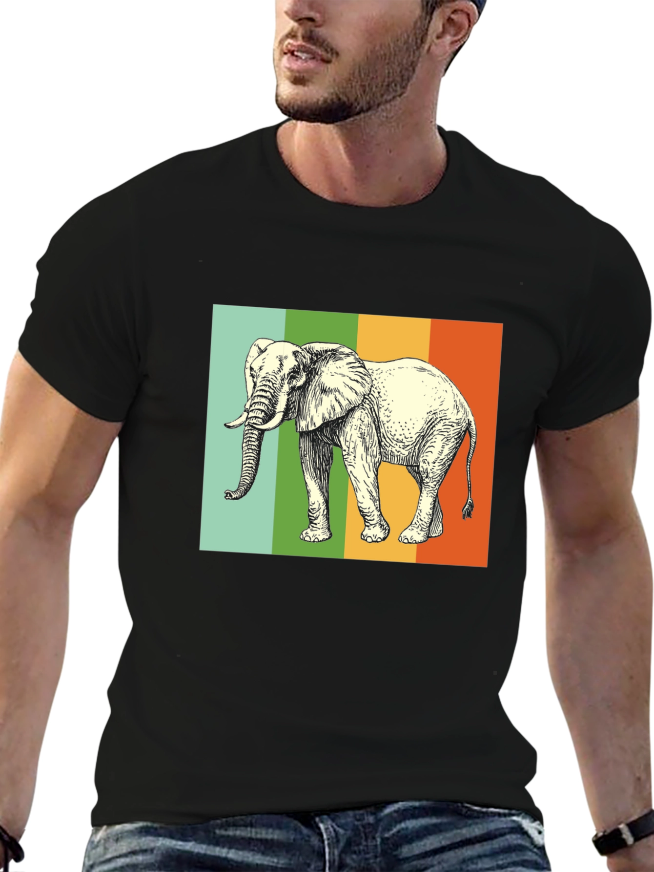 Elephant Graphic T-Shirt - Striped Background