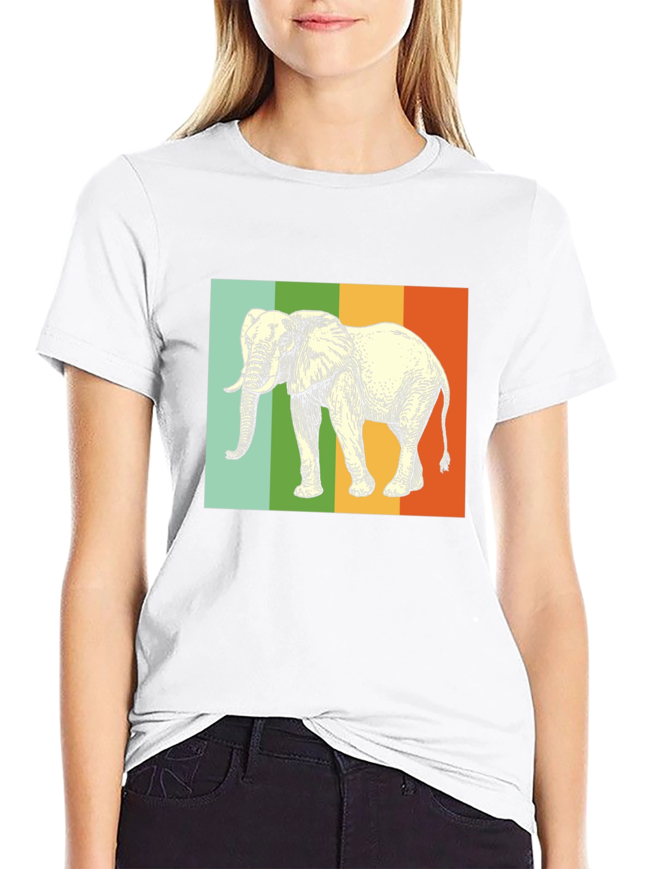 Elephant Graphic T-Shirt - Striped Background
