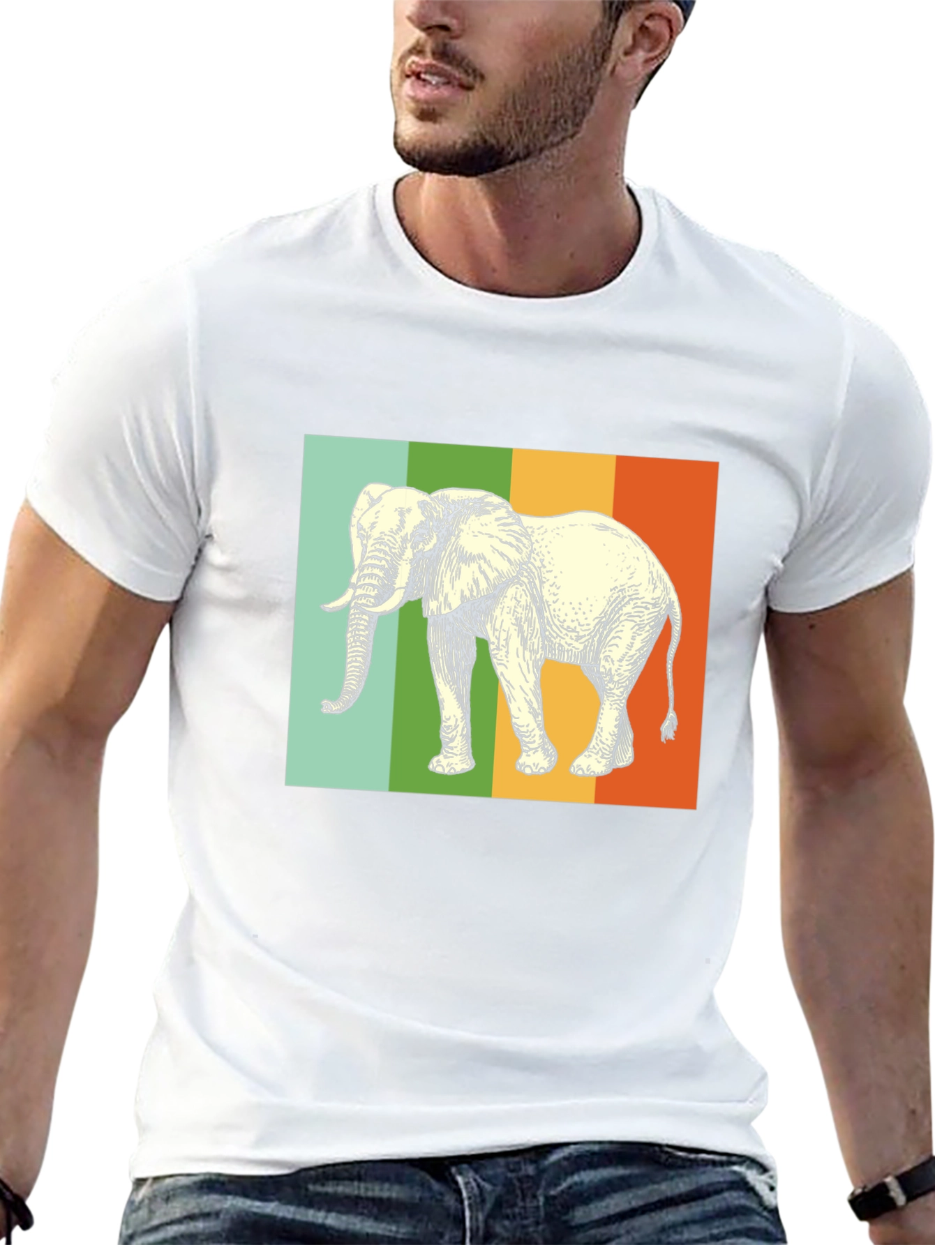 Elephant Graphic T-Shirt - Striped Background