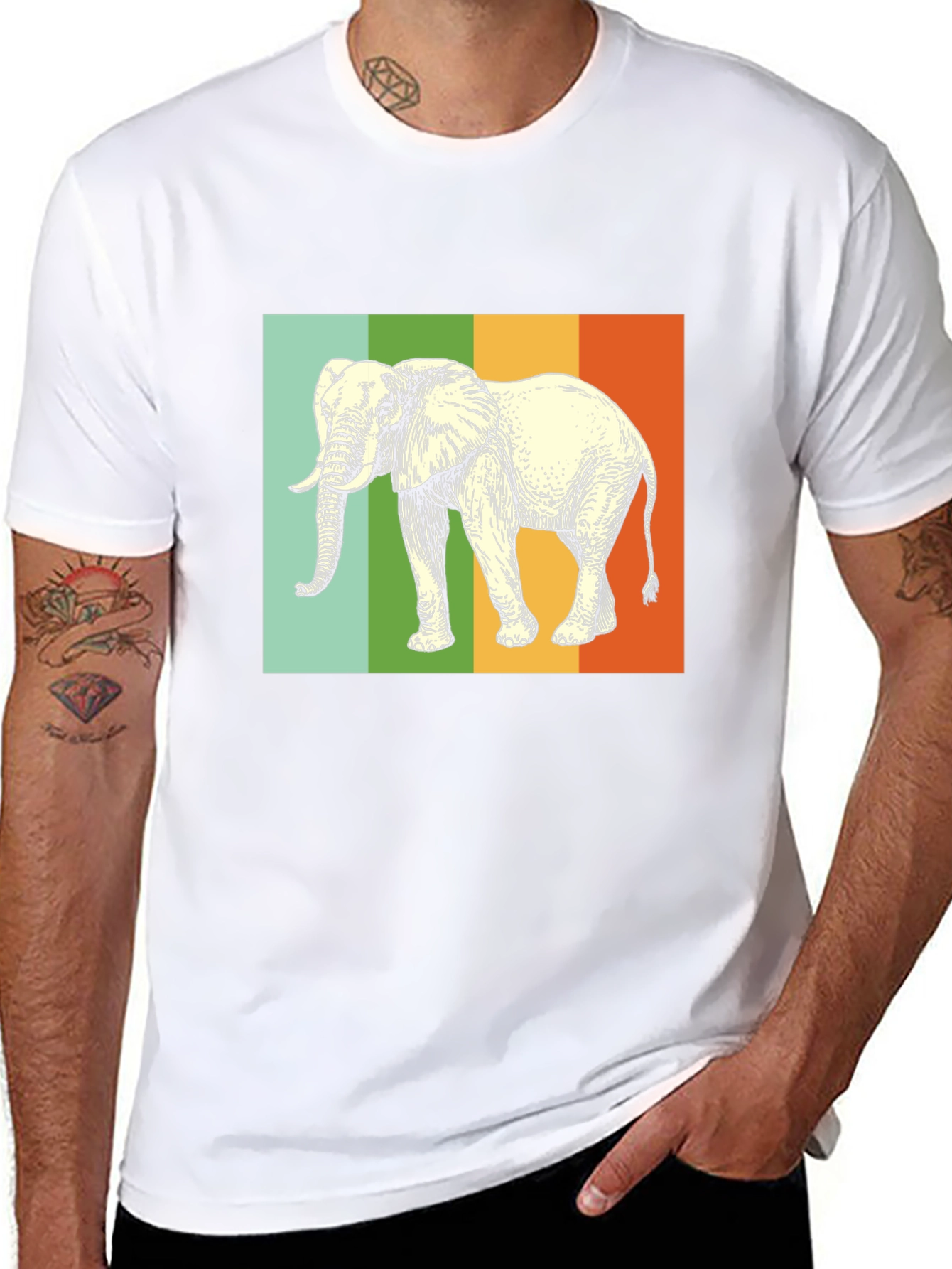 Elephant Graphic T-Shirt - Striped Background