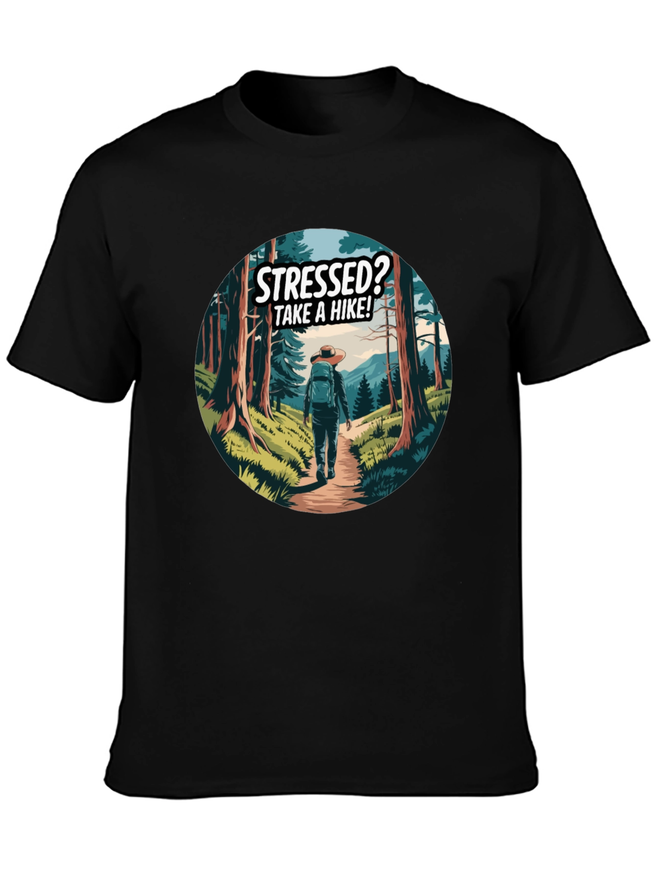 Stressed? Take a Hike! Black Graphic Tee