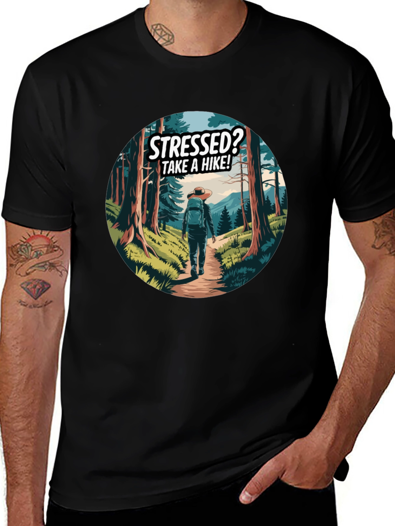 Stressed? Take a Hike! Black Graphic Tee