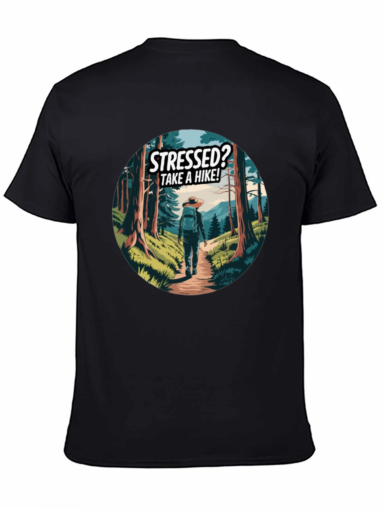Stressed? Take a Hike! Black Graphic Tee