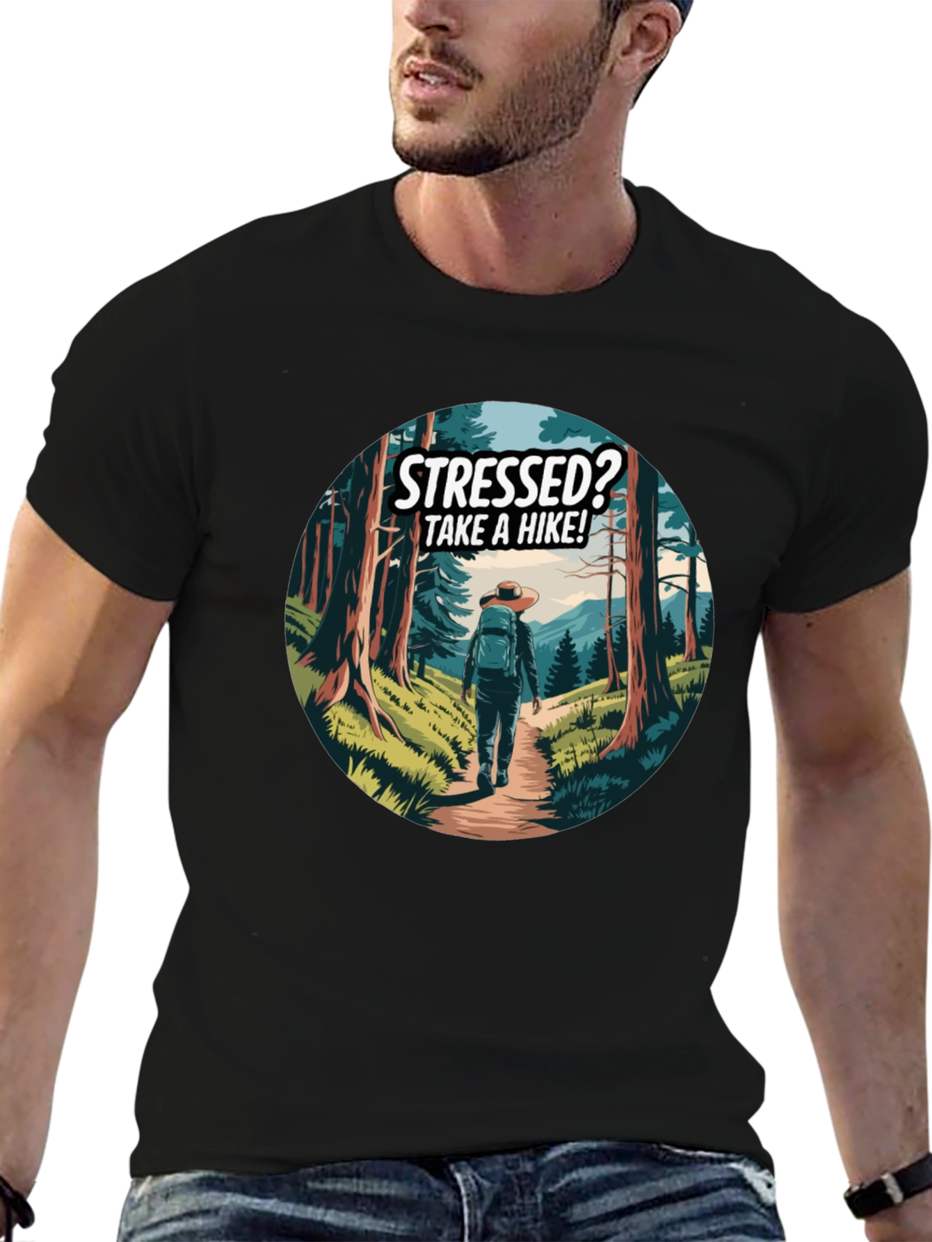 Stressed? Take a Hike! Black Graphic Tee