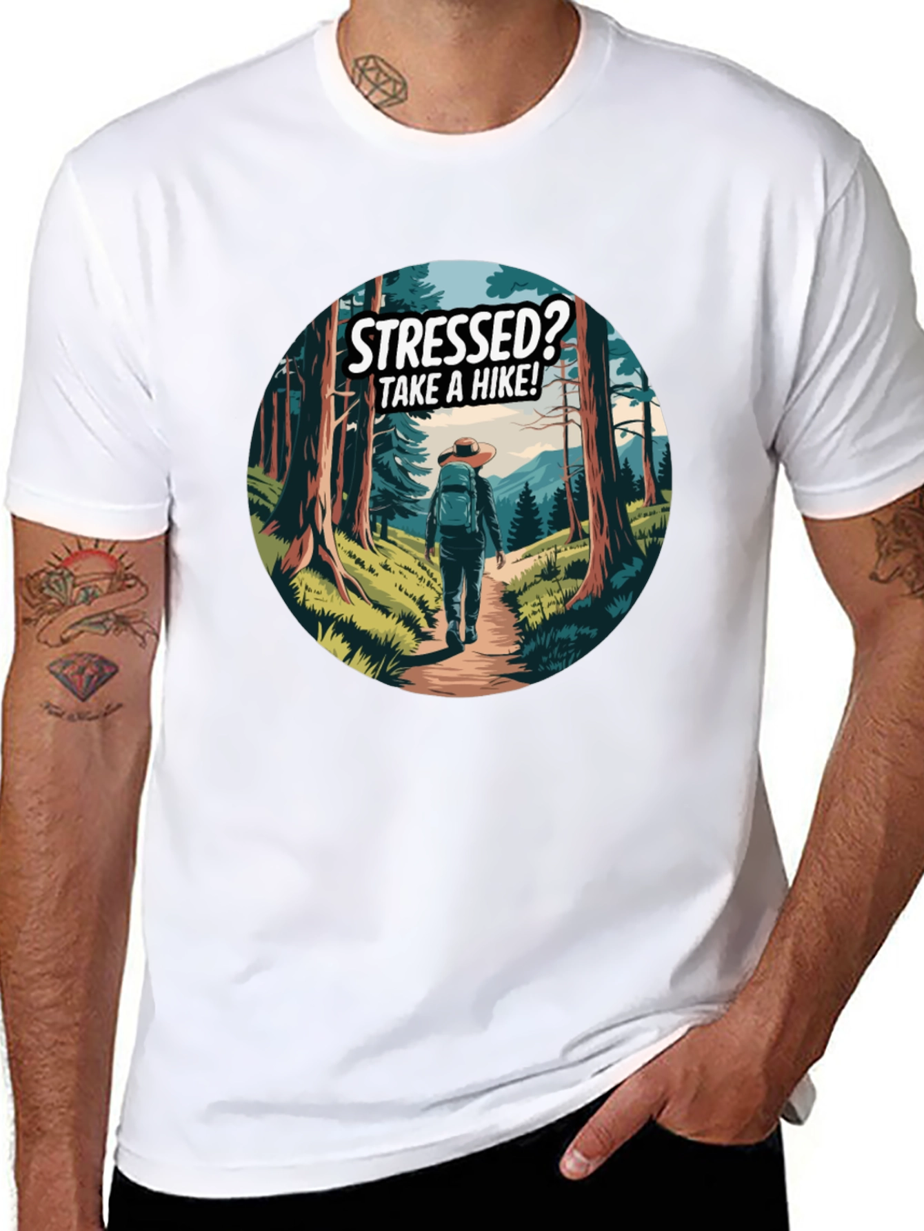 Stressed? Take a Hike! Black Graphic Tee