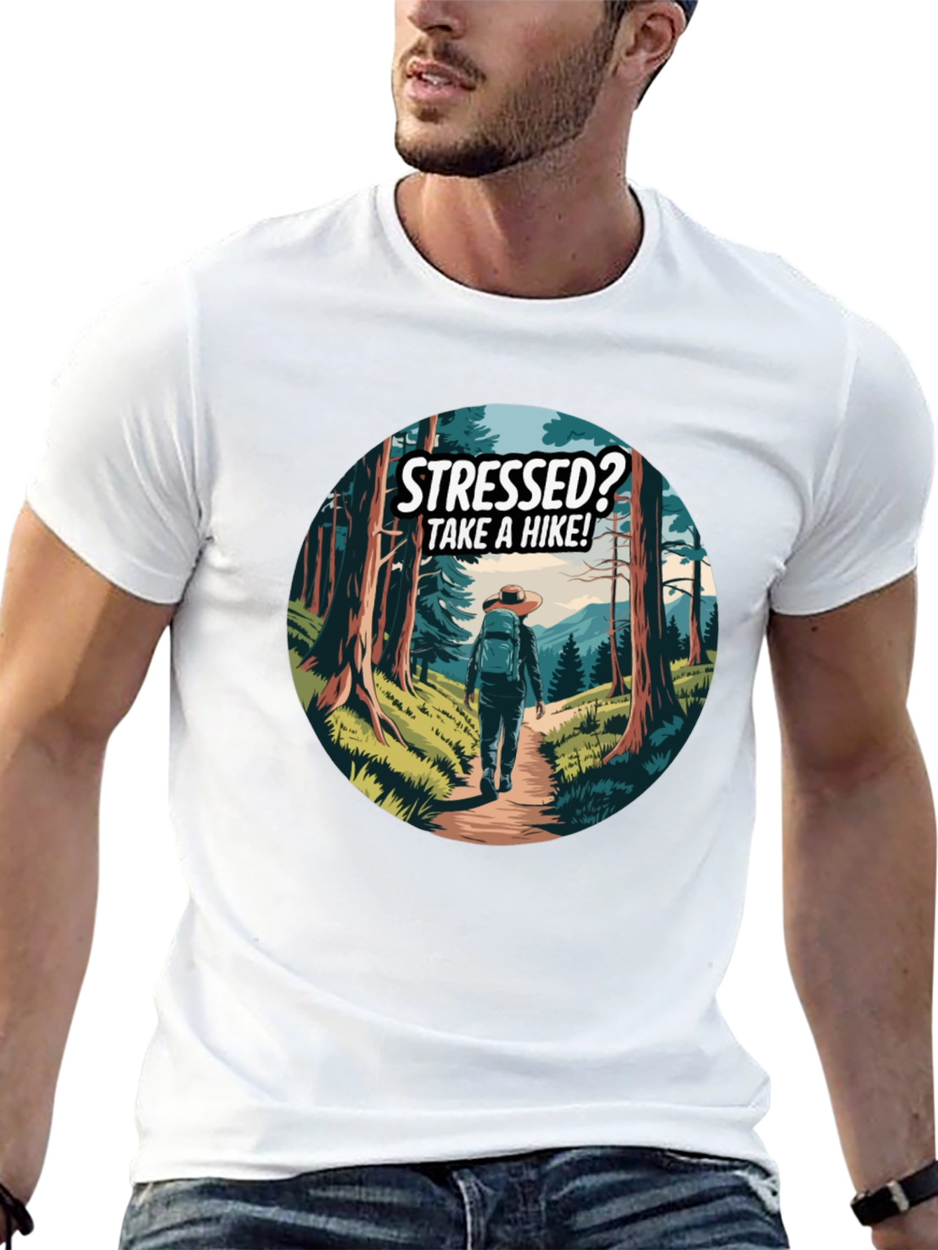 Stressed? Take a Hike! Black Graphic Tee