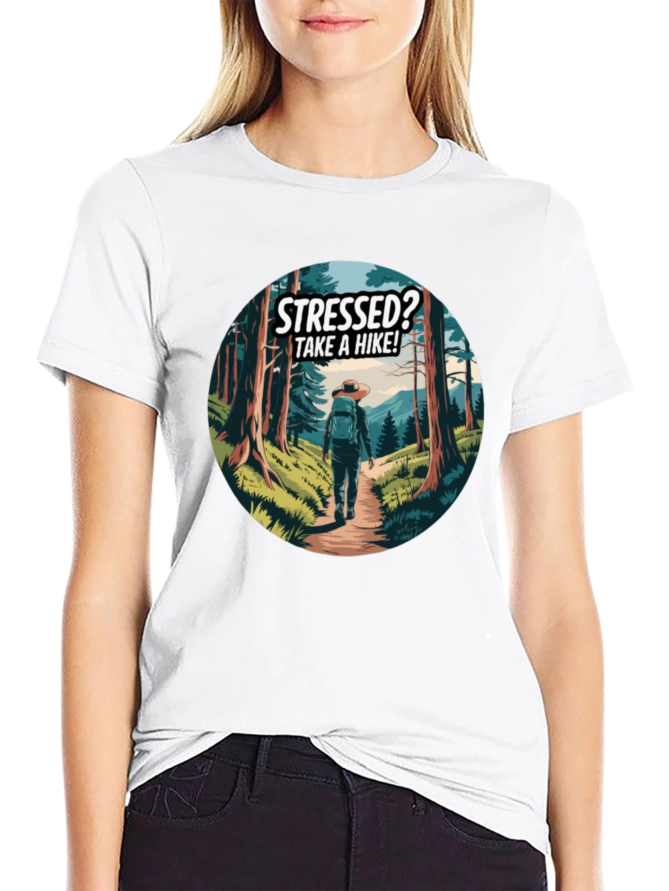Stressed? Take a Hike! Black Graphic Tee