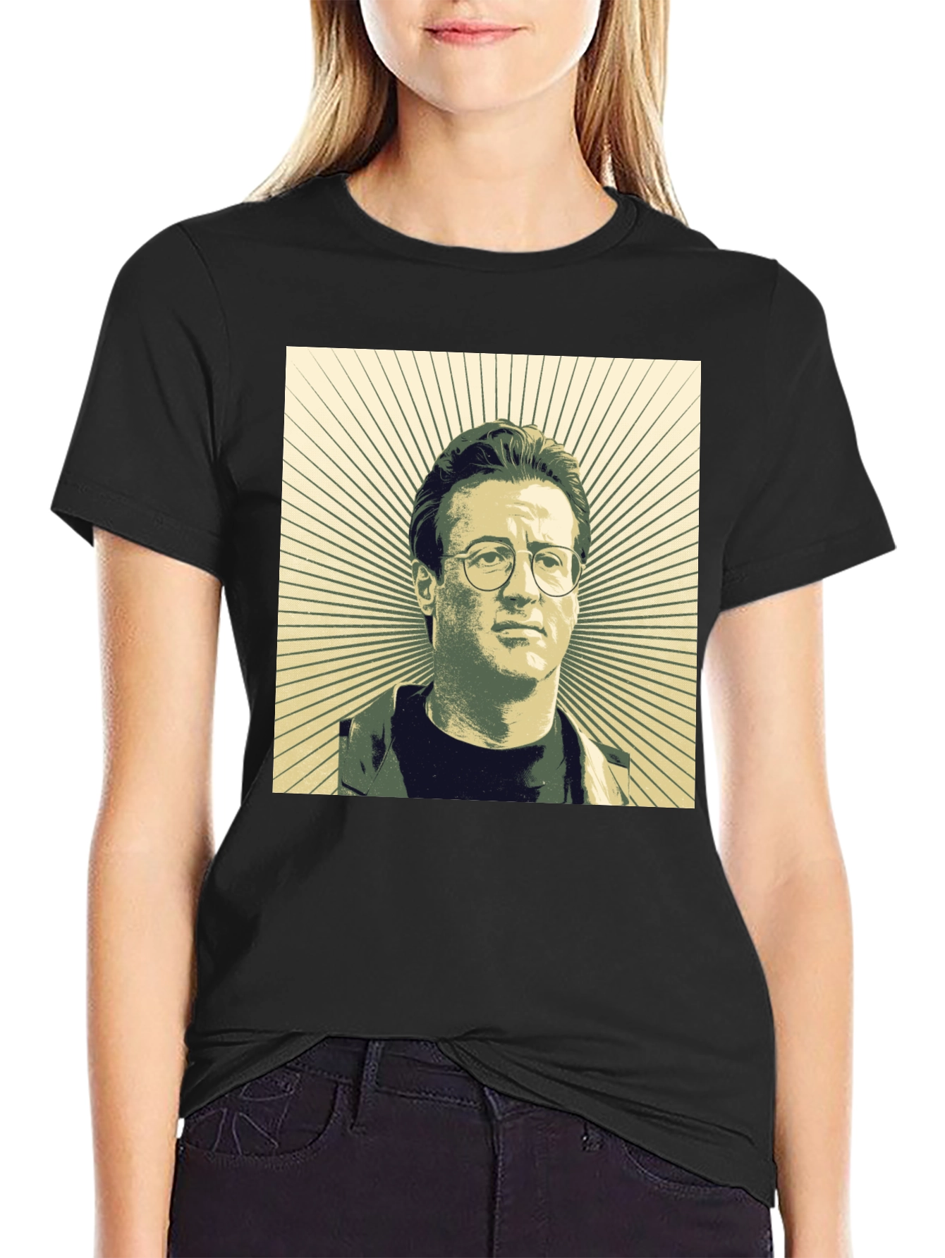 Retro Portrait Graphic Tee - Black Cotton Shirt