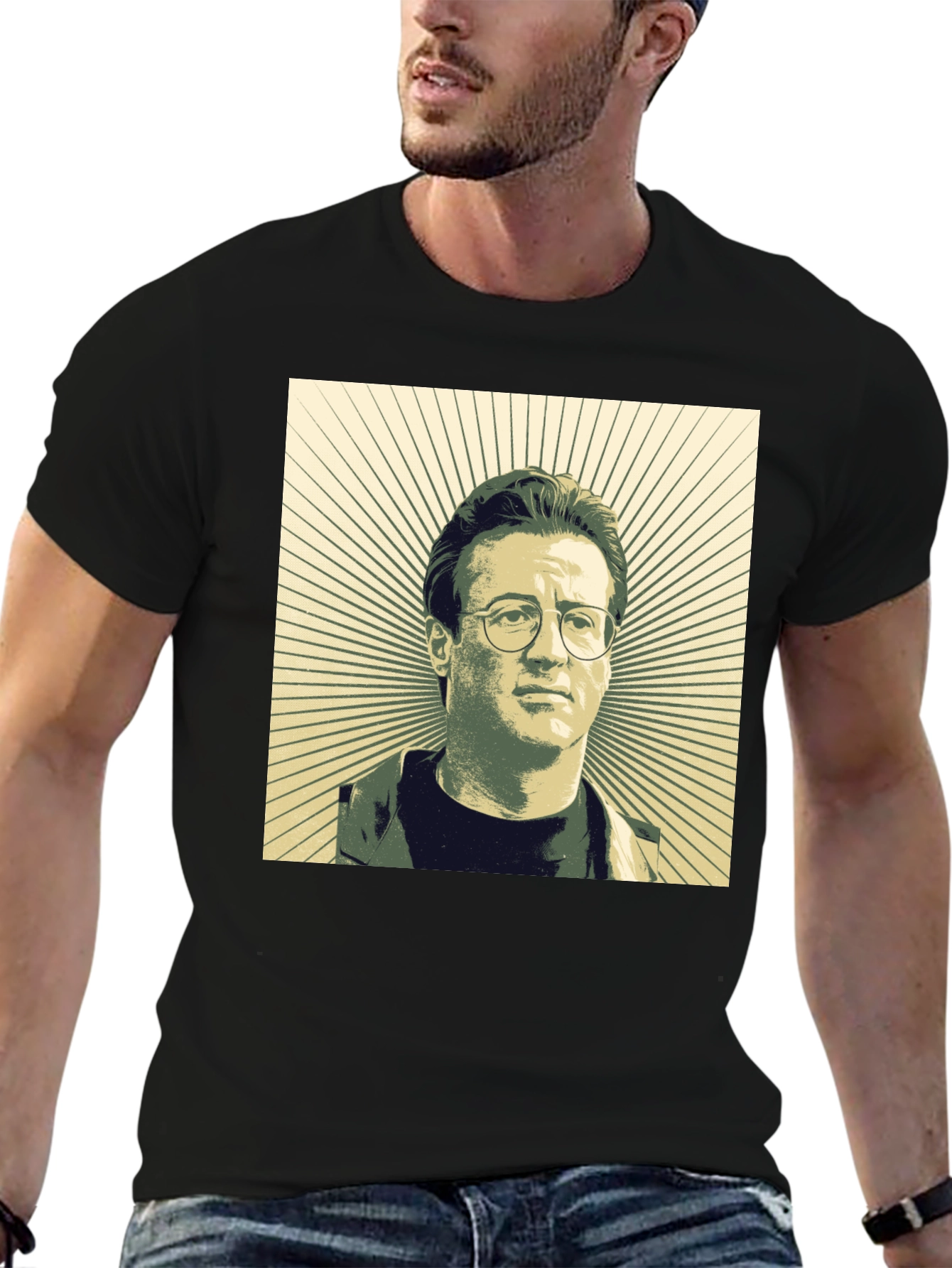 Retro Portrait Graphic Tee - Black Cotton Shirt