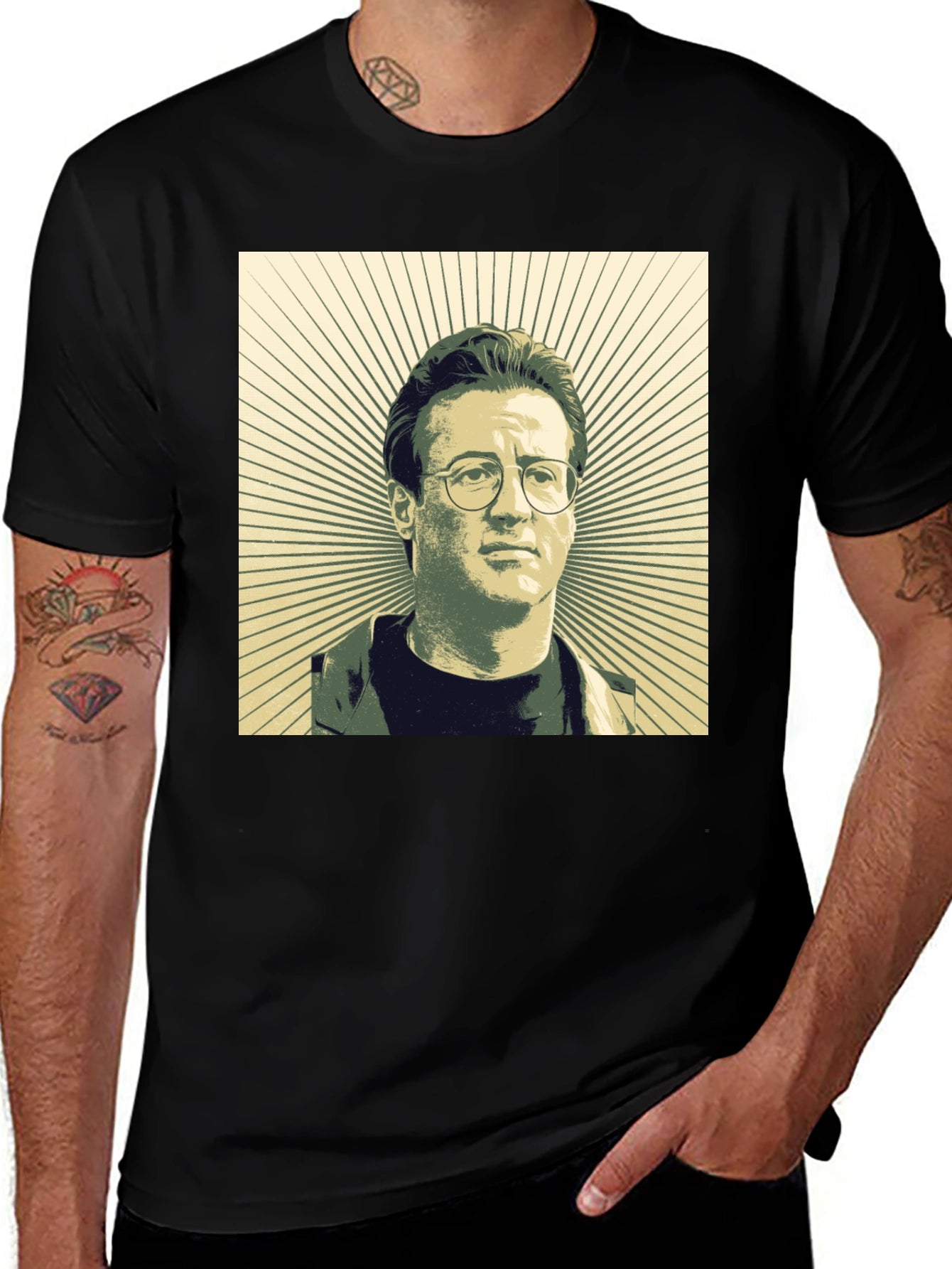 Retro Portrait Graphic Tee - Black Cotton Shirt