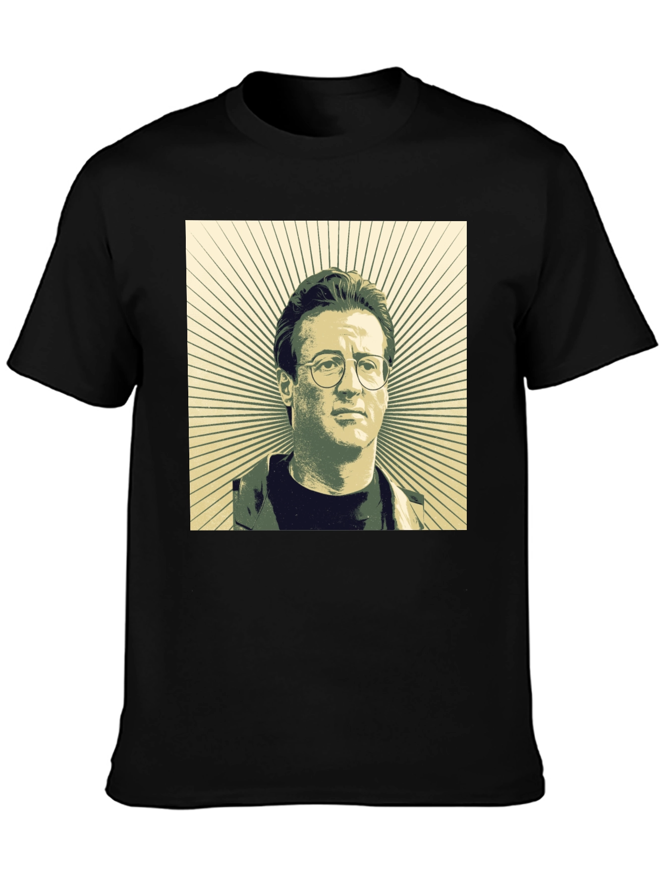 Retro Portrait Graphic Tee - Black Cotton Shirt
