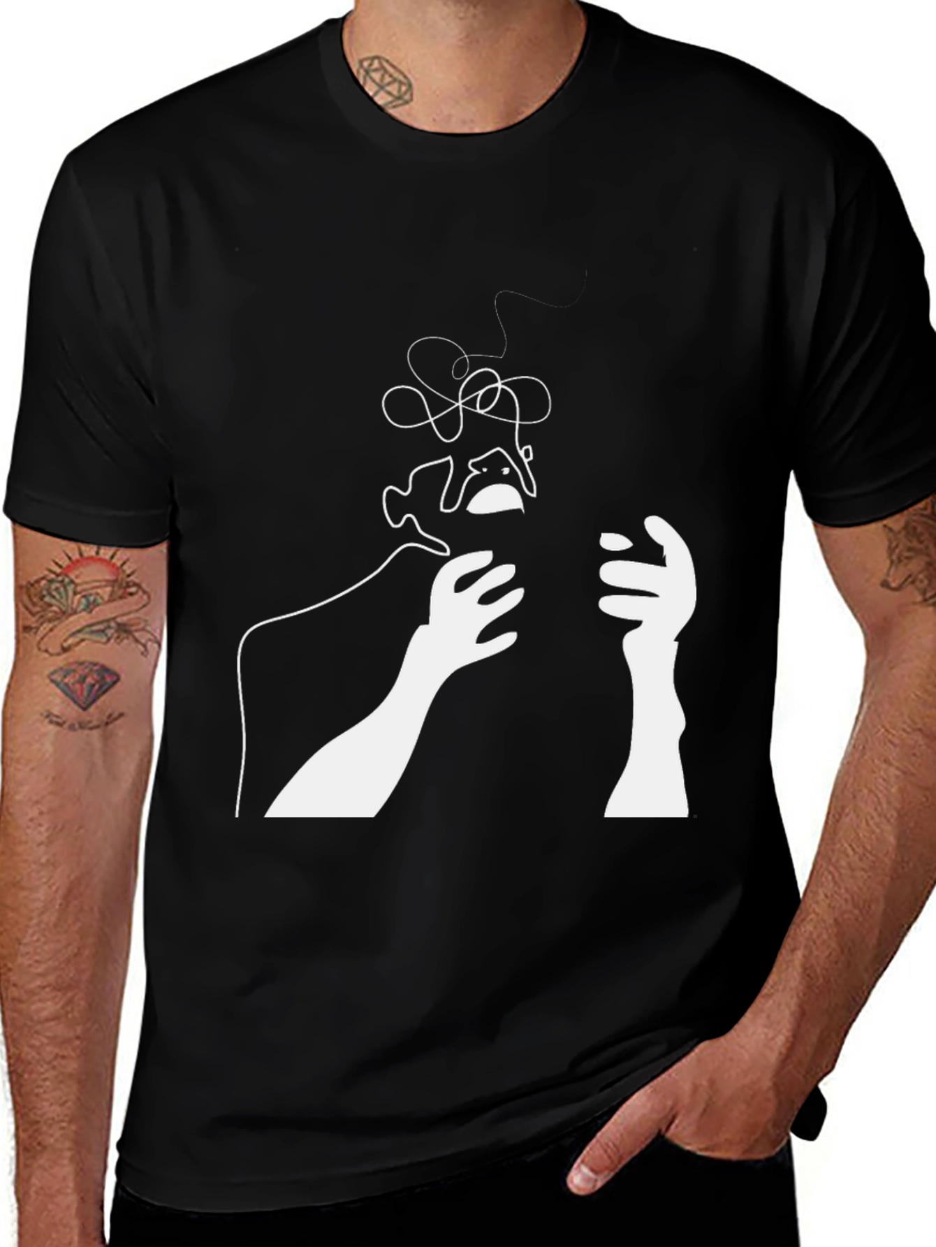 Abstract Line Art Graphic T-Shirt - Black