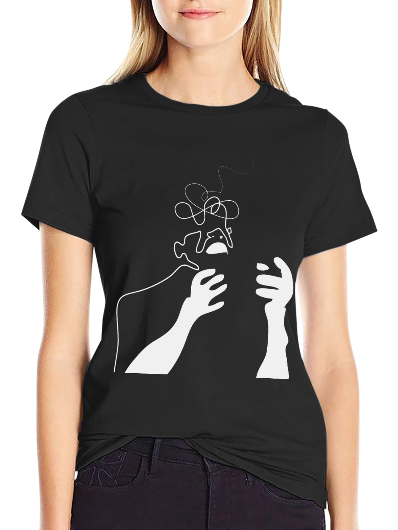 Abstract Line Art Graphic T-Shirt - Black