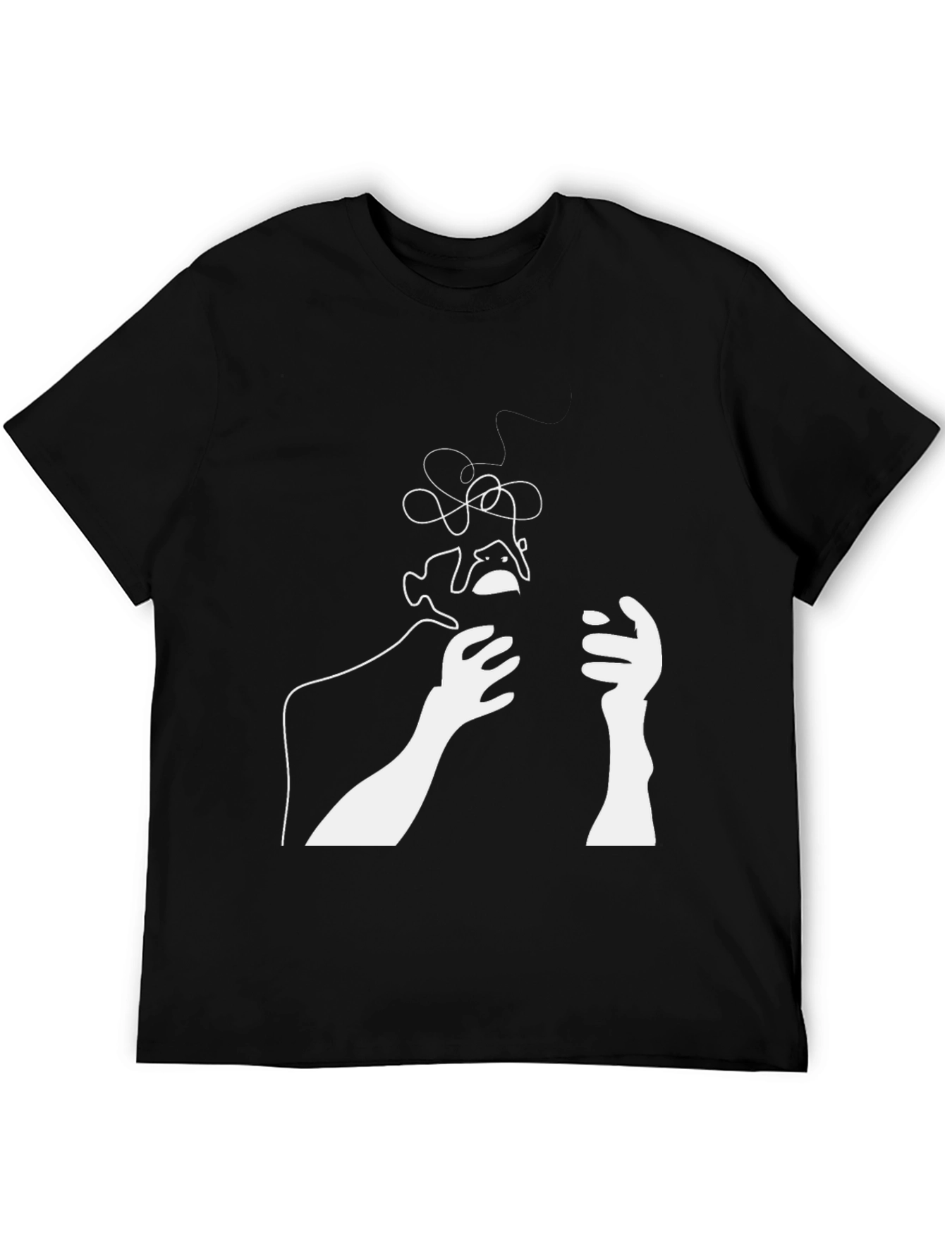 Abstract Line Art Graphic T-Shirt - Black